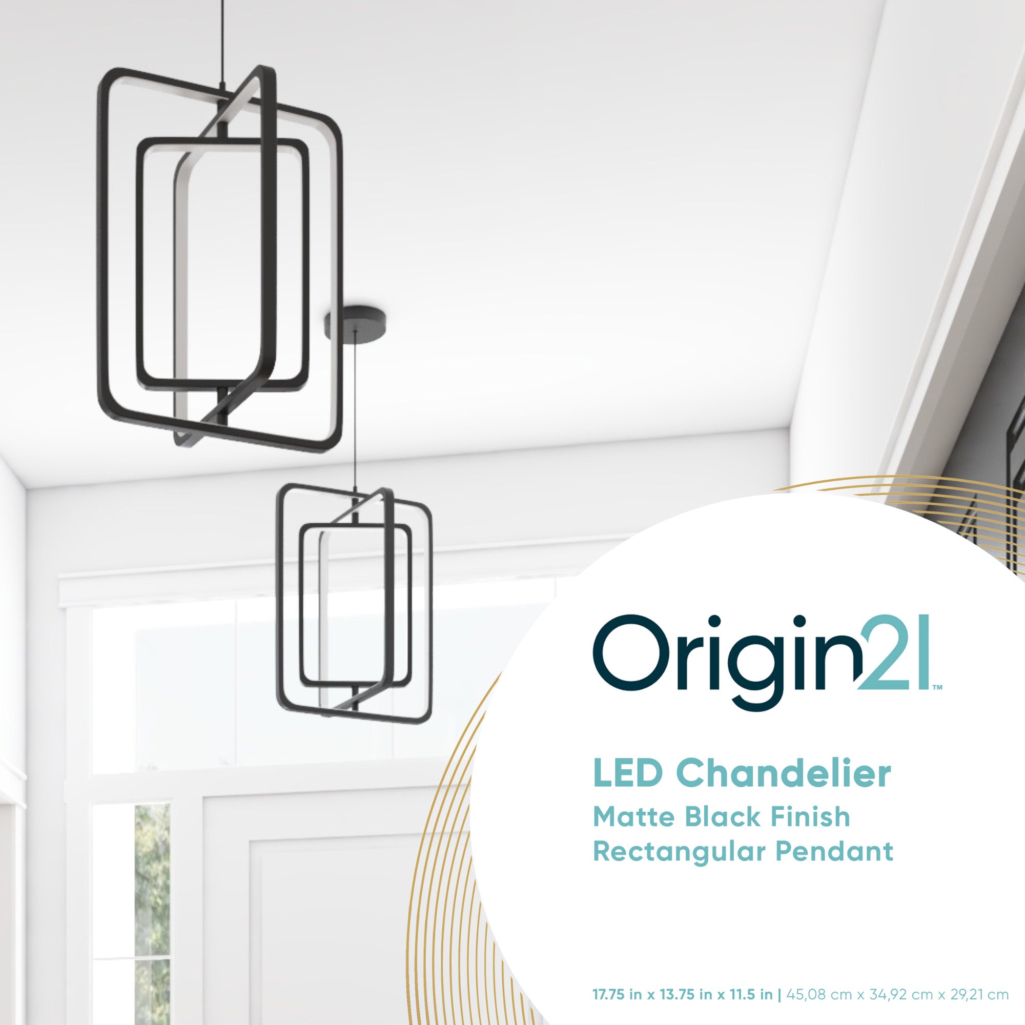 Portage Bay Contemporary Geometric LED Medium Hanging Pendant Light, Matte Black - VMInnovations