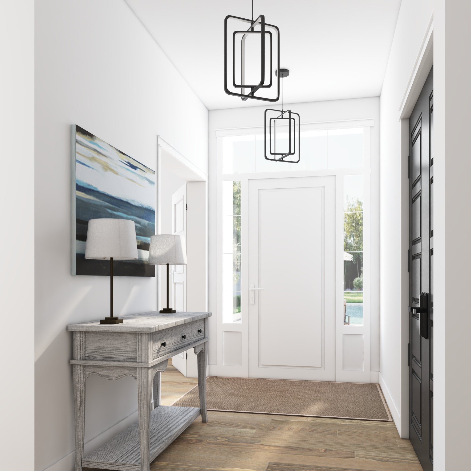 Portage Bay Contemporary Geometric LED Medium Hanging Pendant Light, Matte Black - VMInnovations