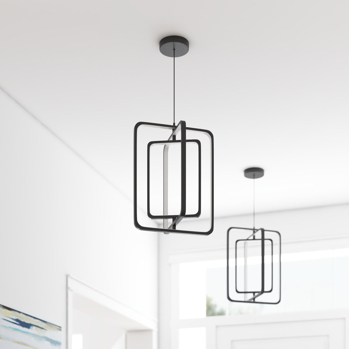 Portage Bay Contemporary Geometric LED Medium Hanging Pendant Light, Matte Black - VMInnovations