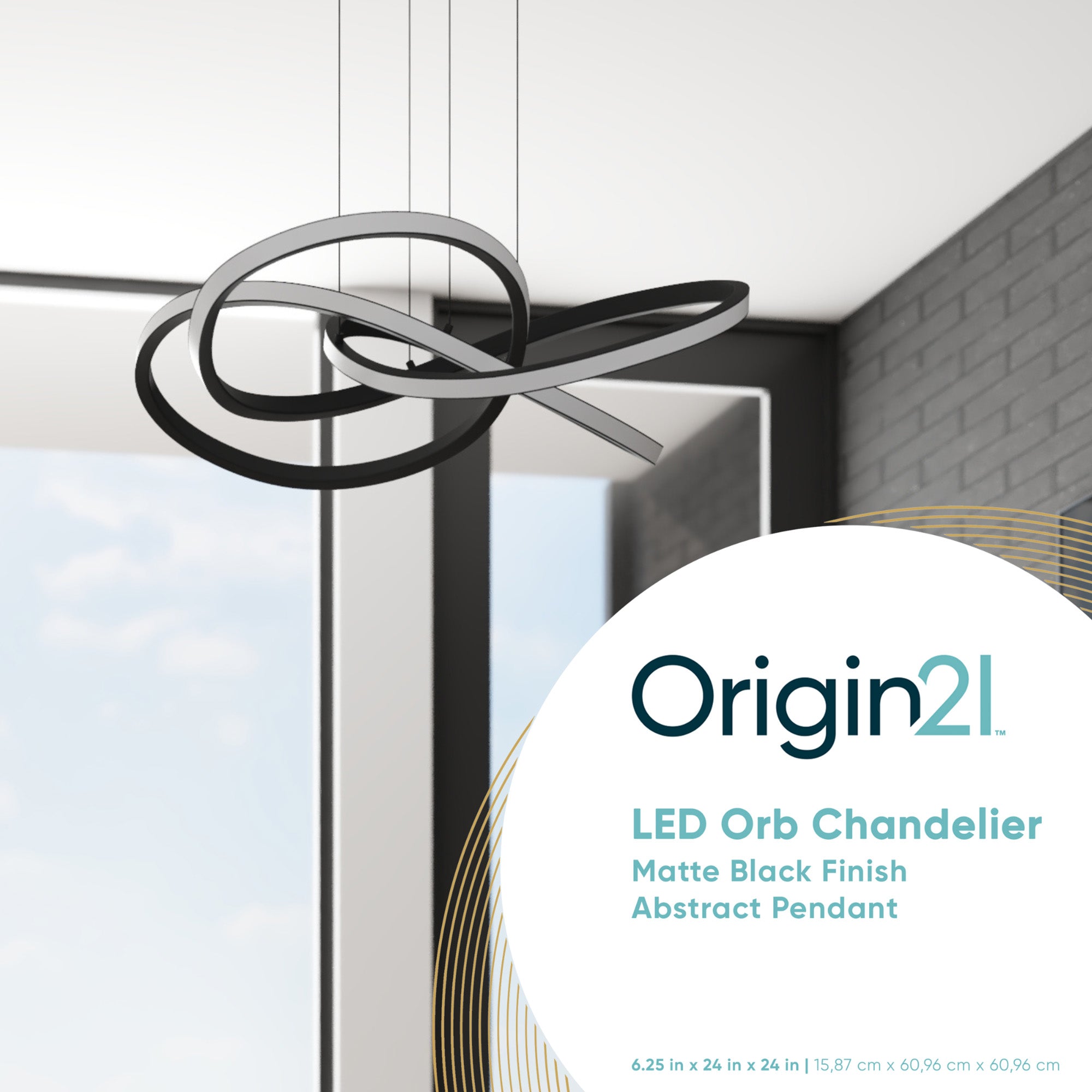 Portage Bay Contemporary Geometric LED Large Hanging Pendant Light, Matte Black
