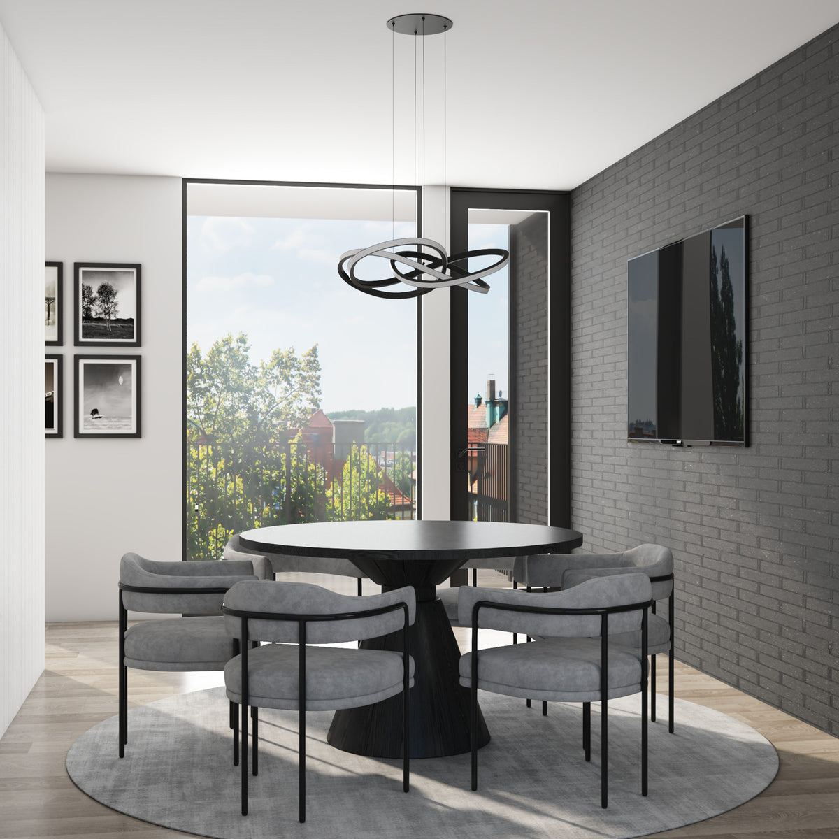 Portage Bay Contemporary Geometric LED Large Hanging Pendant Light, Matte Black - VMInnovations