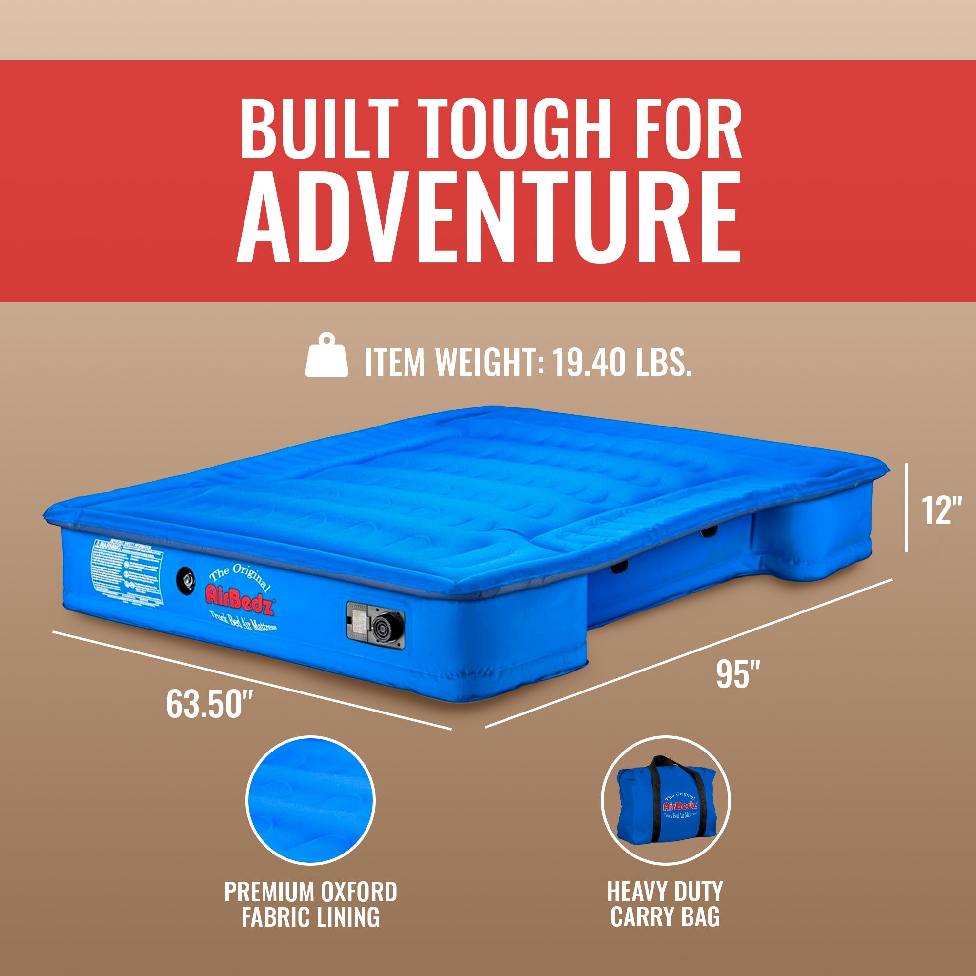 Pittman Outdoors Truck Bed Air Mattress with Pump for Long Truck Beds, 8', Blue
