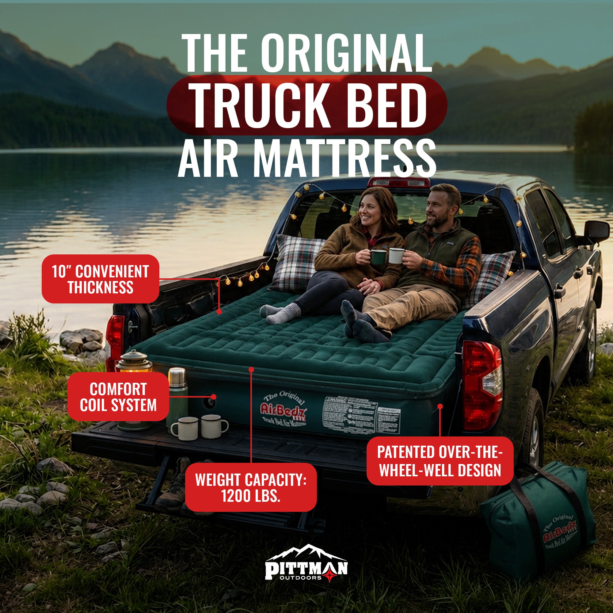 Pittman Outdoors Lightweight Truck Airbed & Pump for Full-Size Standard Beds, 6'