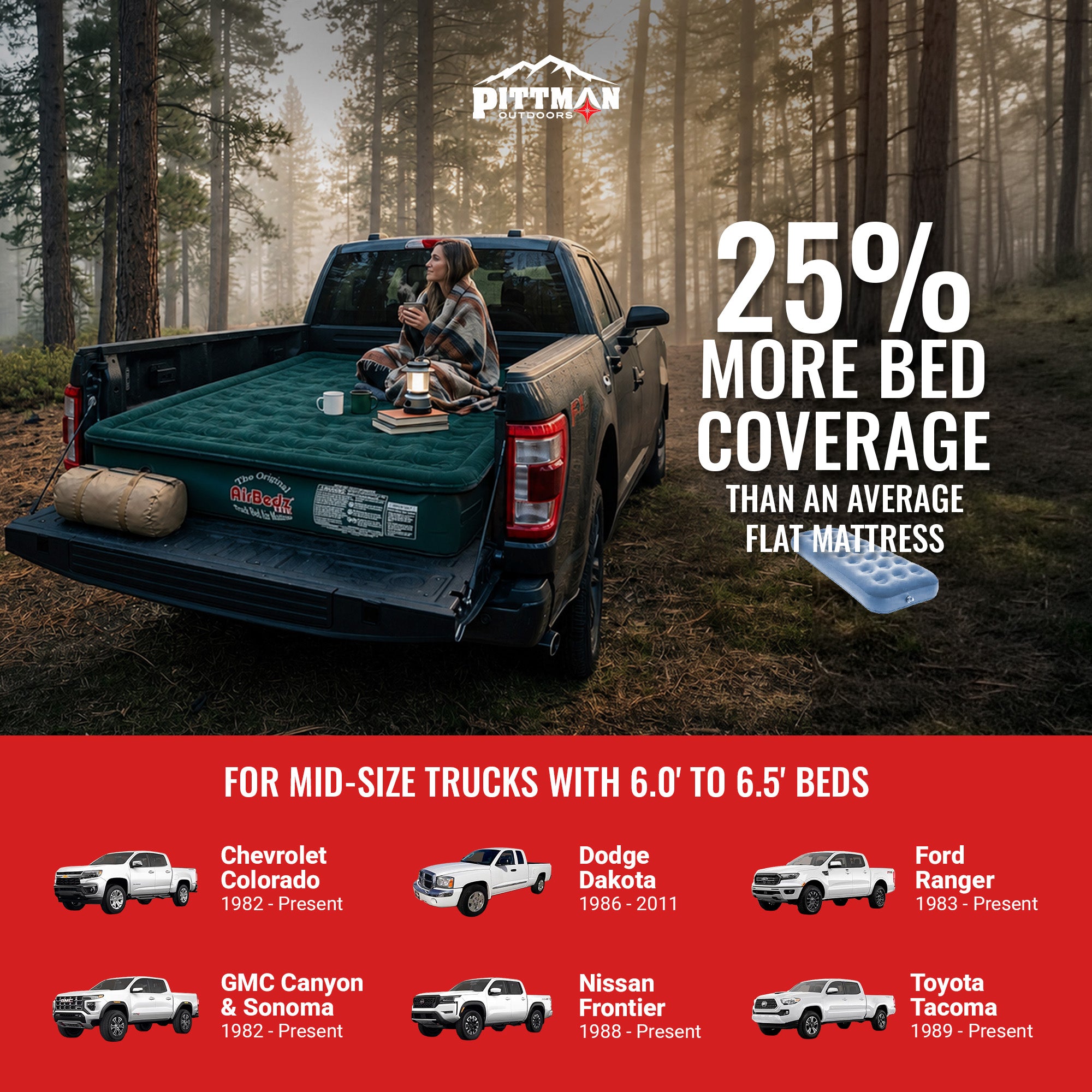 Pittman Outdoors Lightweight Truck Airbed & Pump for Full-Size Standard Beds, 6'