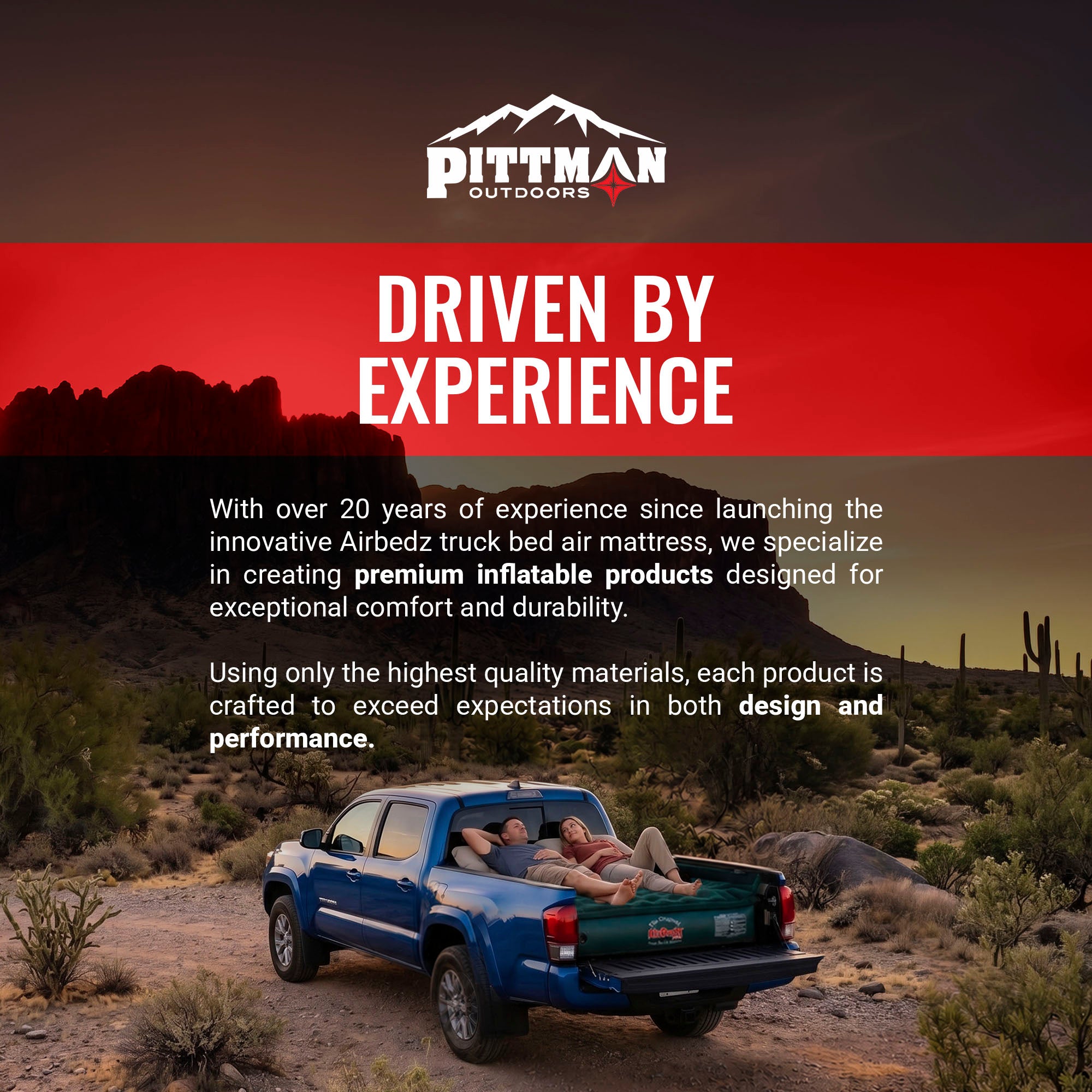 Pittman Outdoors Lightweight Truck Airbed & Pump for Mid-Size Standard Beds, 6' - VMInnovations