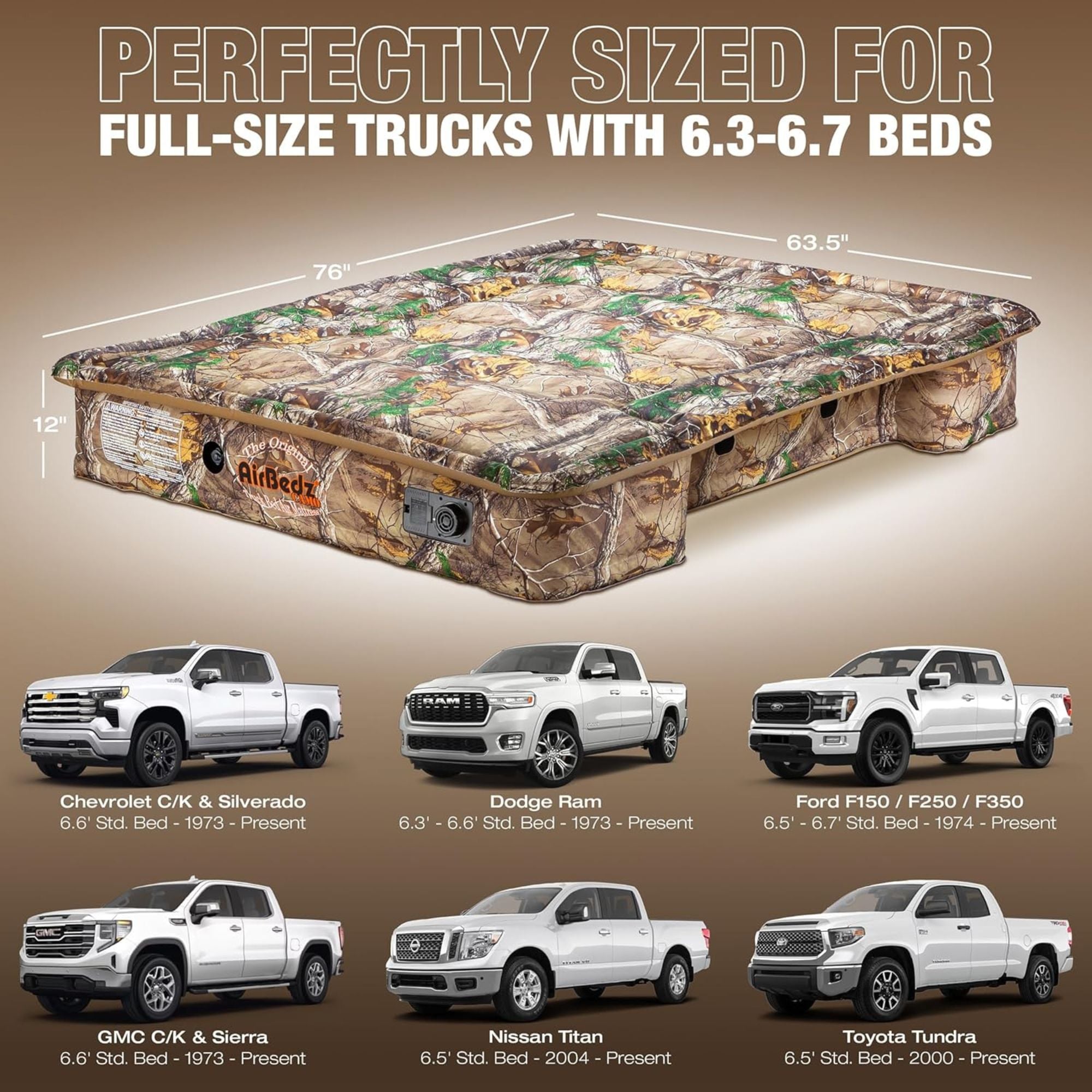 Pittman Outdoors Truck Bed Air Mattress with Pump for Standard Truck Beds, 6' - VMInnovations