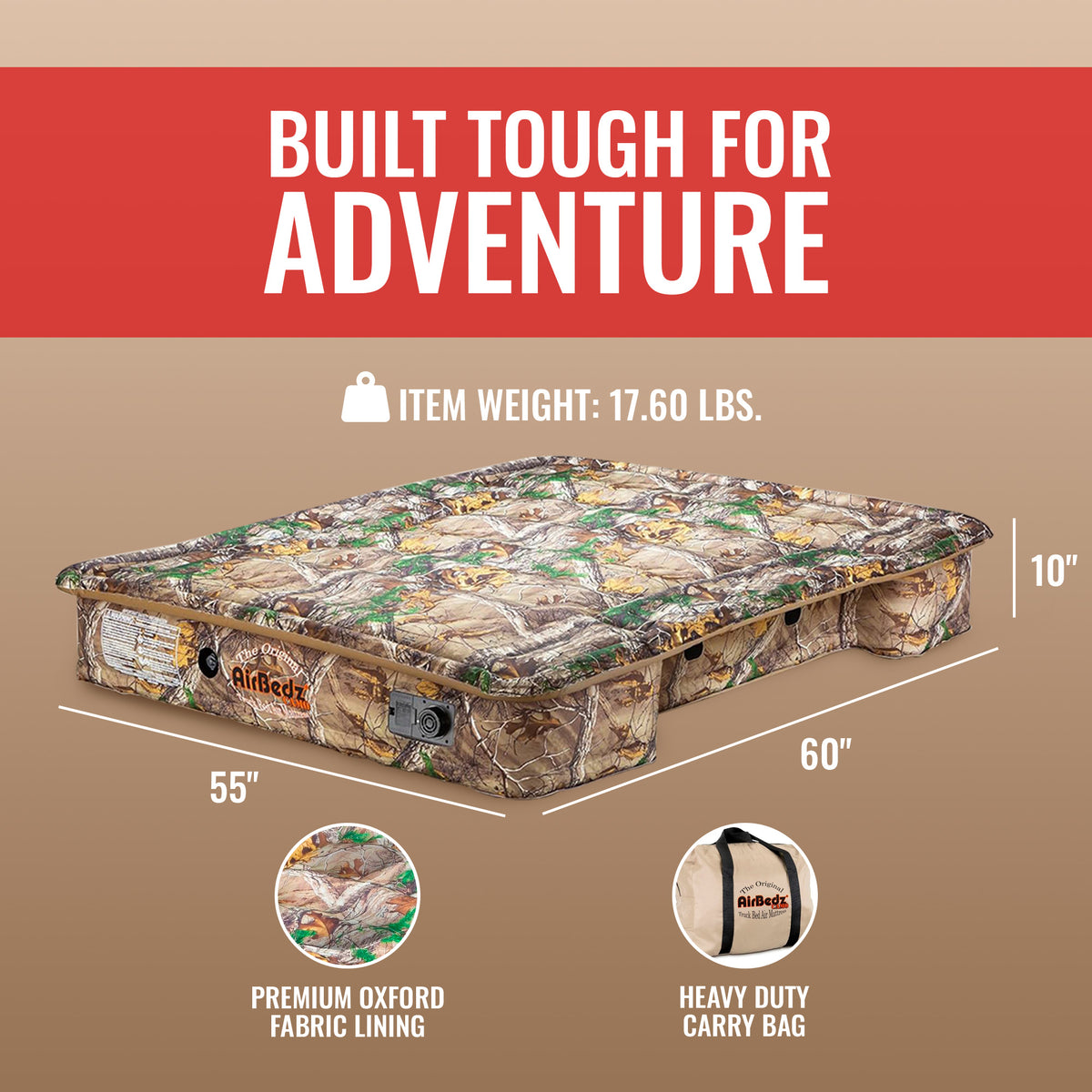 Pittman Outdoors Truck Bed Air Mattress with Pump for Short Truck Beds, 5', Camo - VMInnovations
