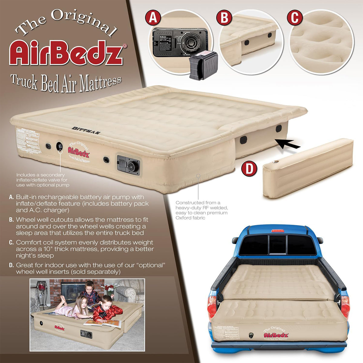 Pittman Outdoors Truck Bed Air Mattress with Pump for Short Truck Beds(Open Box)