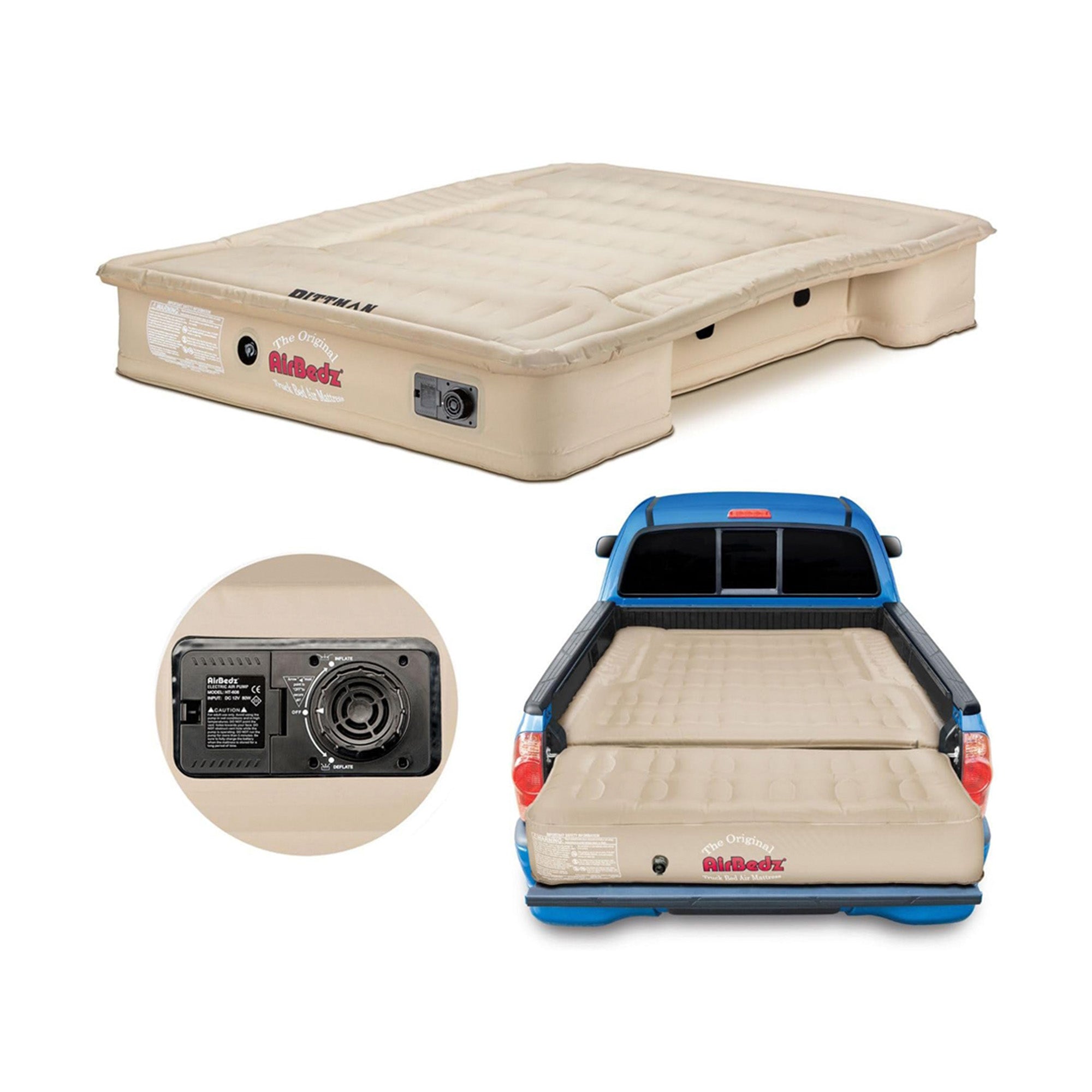 Pittman Outdoors Truck Bed Air Mattress with Pump for Short Truck Beds, 5', Tan