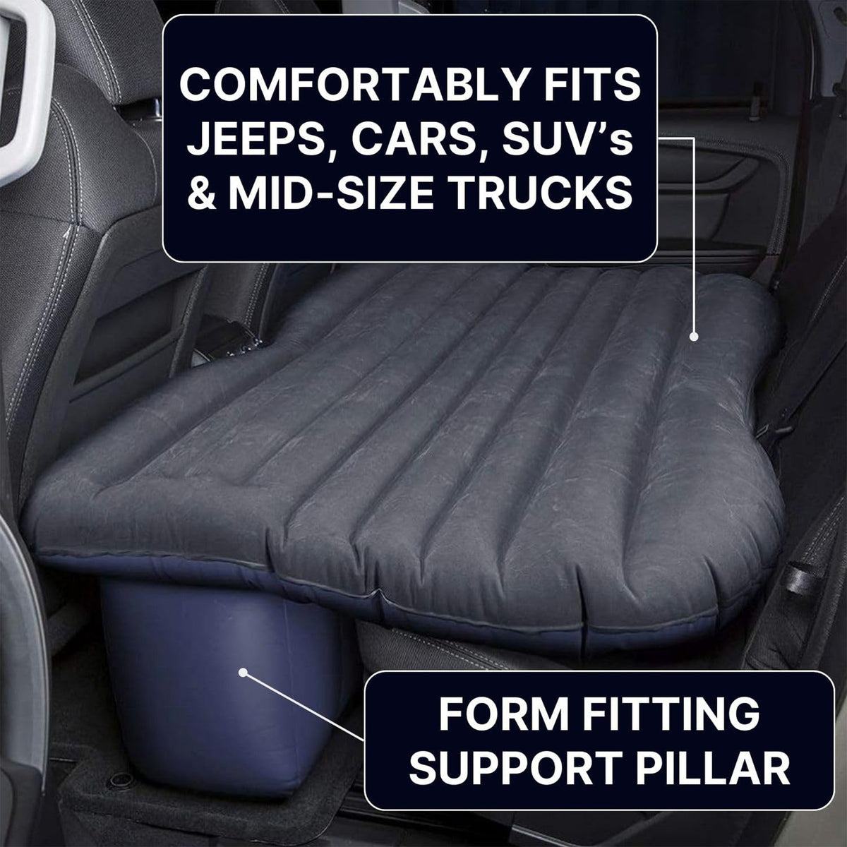 Pittman Outdoors Backseat Air Mattress, 55” Airbed Mid-Size Vehicles(Open Box)
