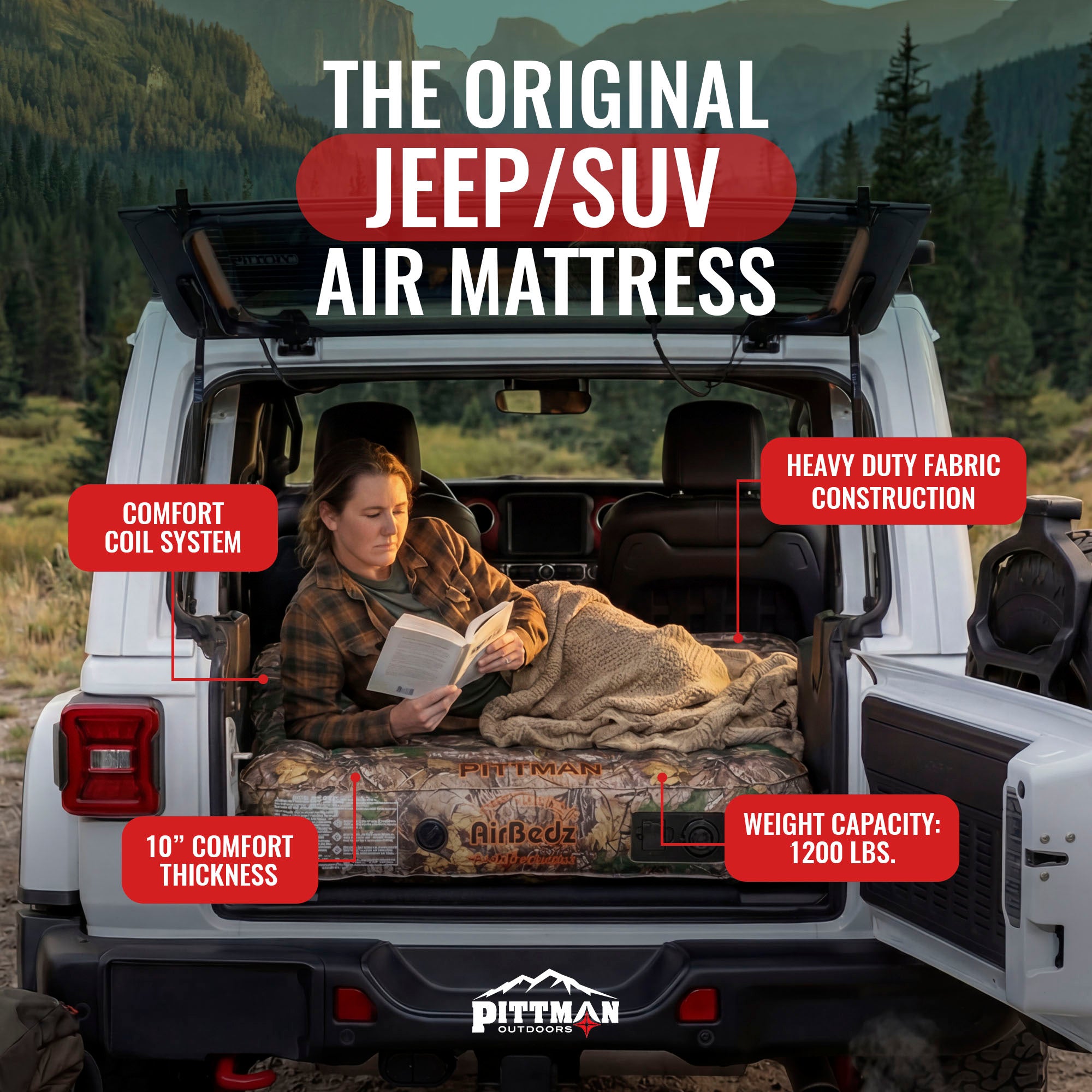 Pittman Outdoors AirBedz Mattress for Jeeps with Built-In Pump & Carry Bag, Camo