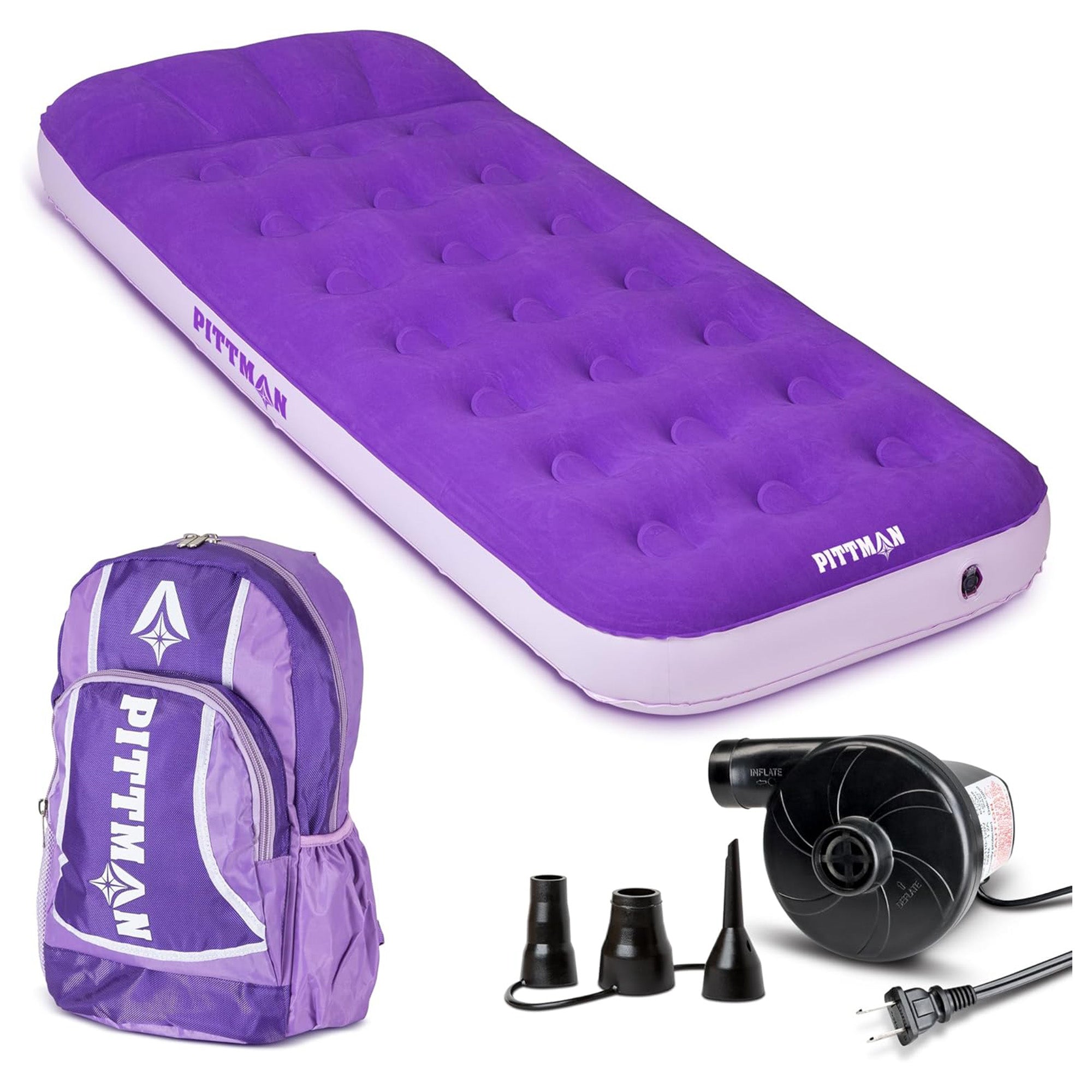 Pittman Outdoors Kids Air Mattress, 74" x 30" Air Bed w/ Pump & Backpack, Purple - VMInnovations