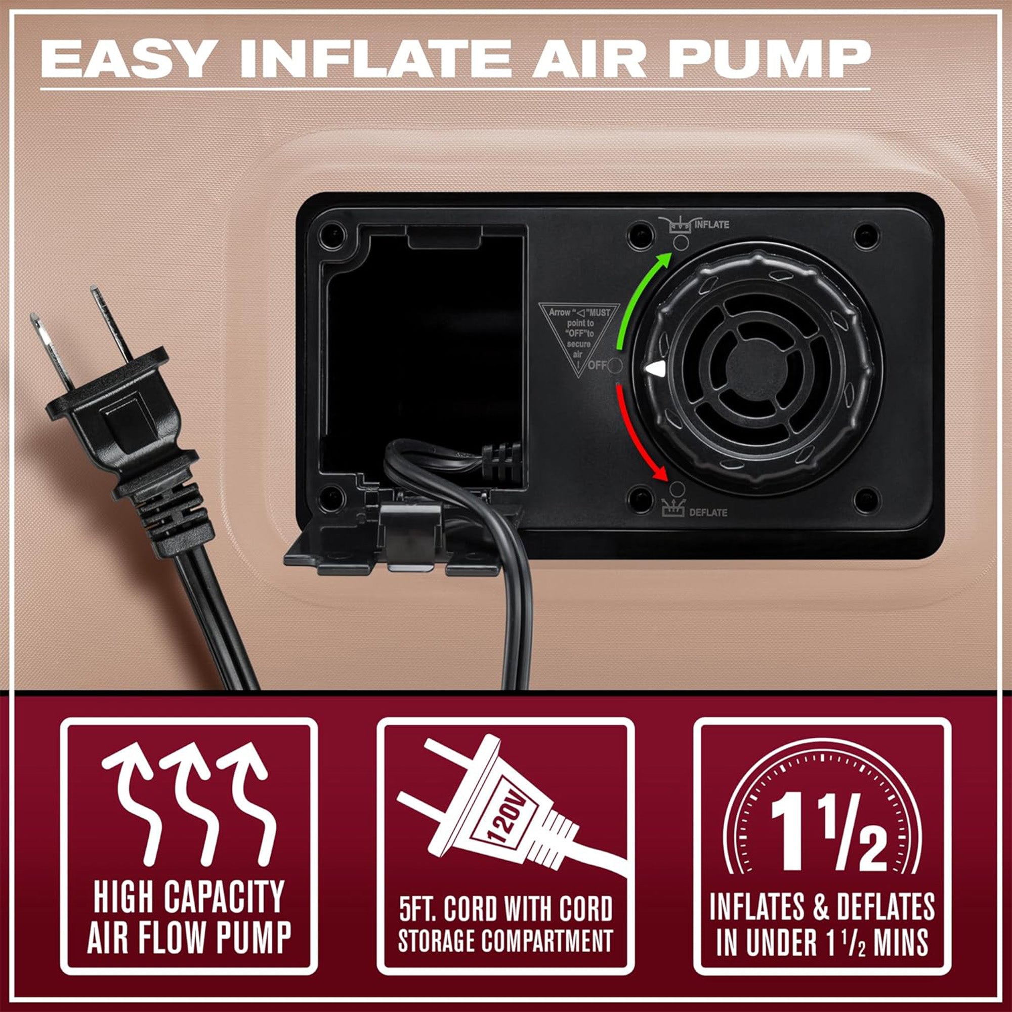 Pittman Outdoors Double High Air Mattress with Built-In Electric Pump, Twin - VMInnovations