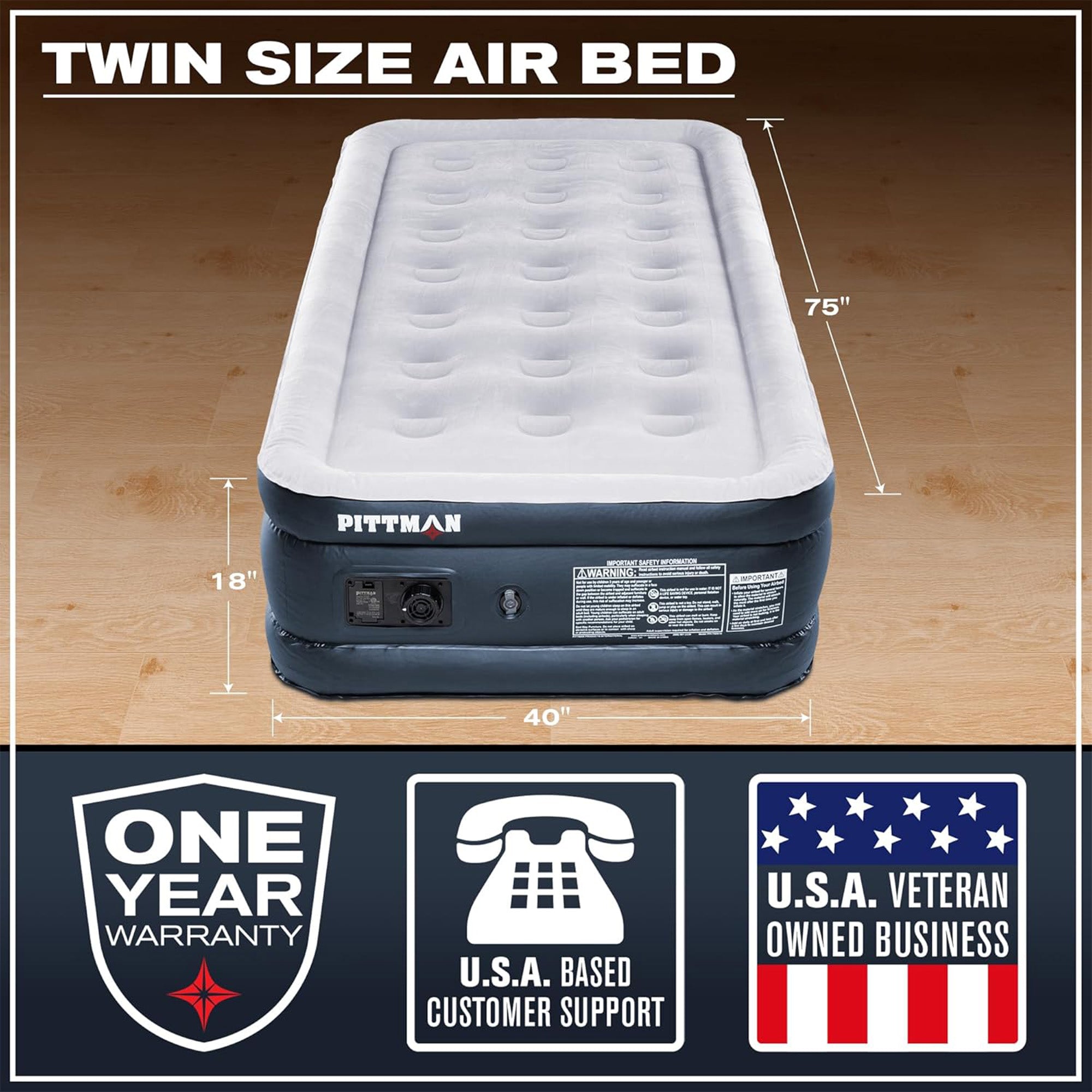 Pittman Outdoors Double High Air Mattress with Built-In Electric Pump, Twin