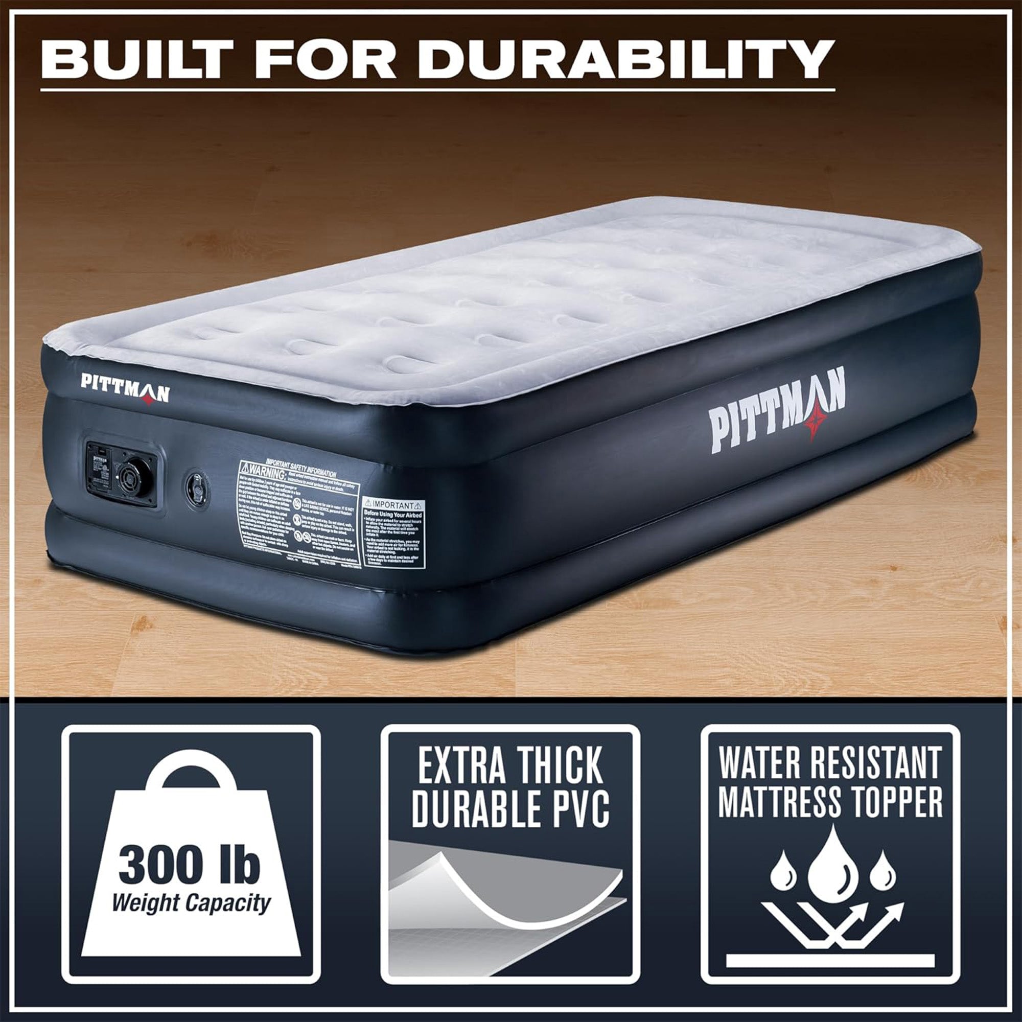 Pittman Outdoors Double High Air Mattress with Built-In Electric Pump, Twin