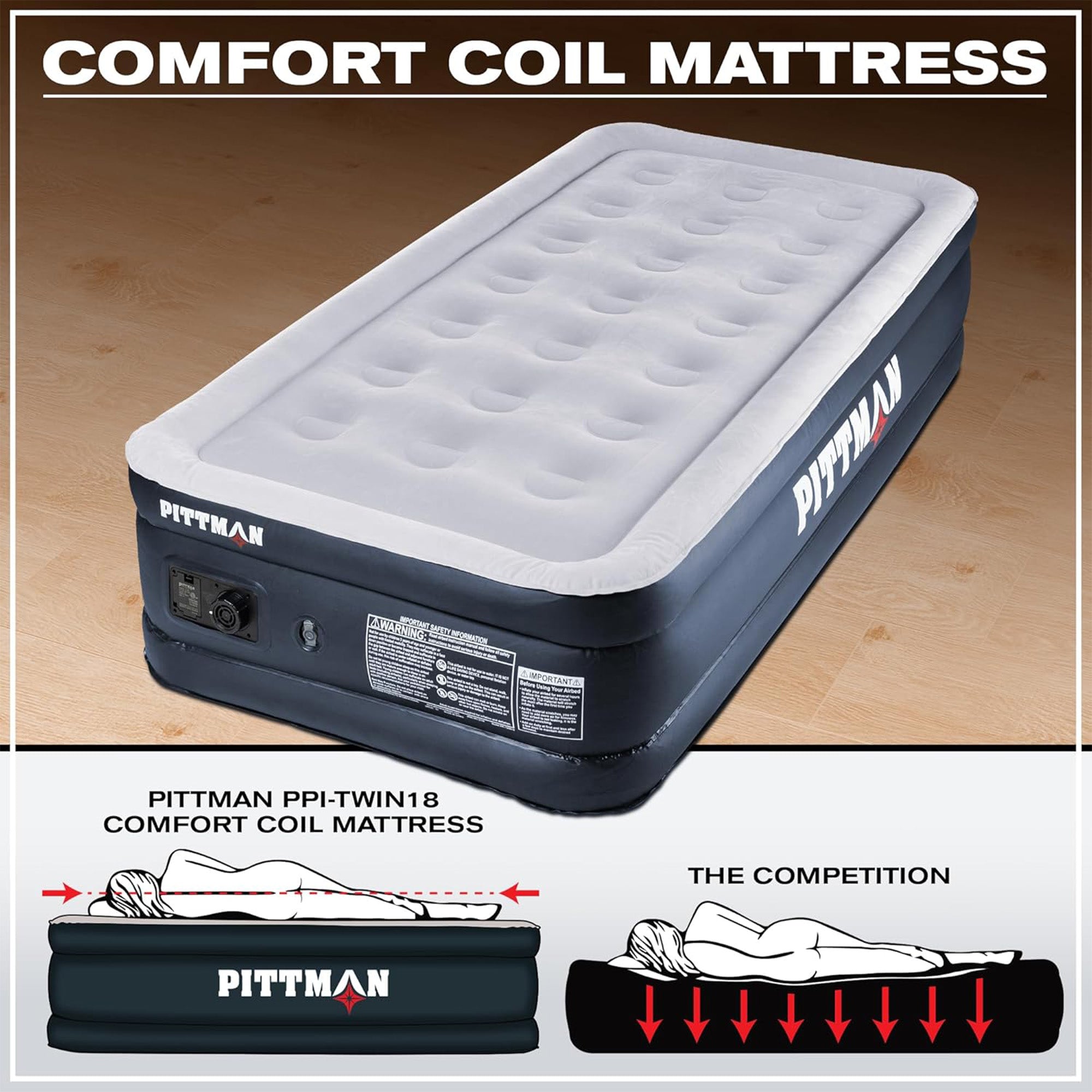 Pittman Outdoors Double High Air Mattress with Built-In Electric Pump, Twin