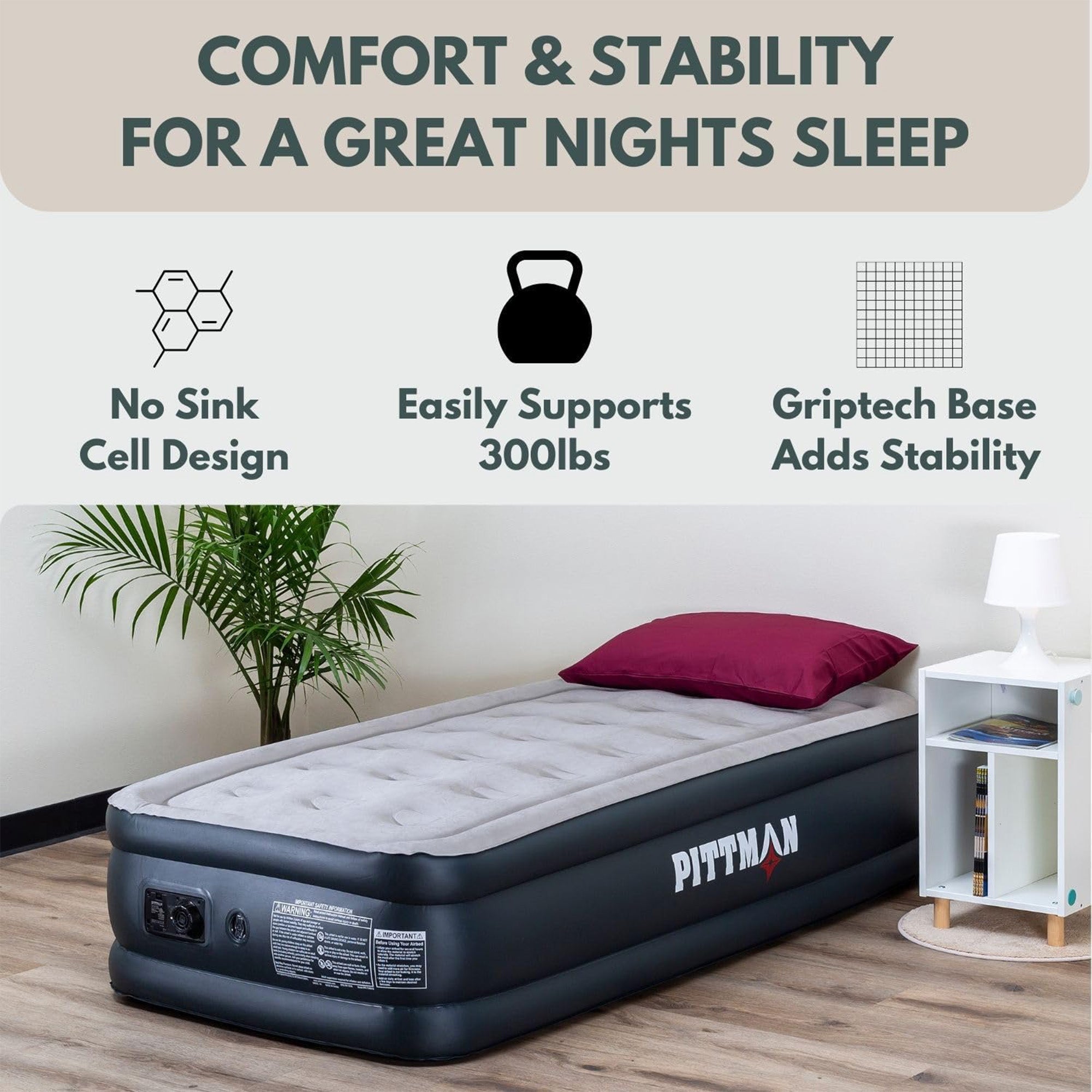 Pittman Outdoors Double High Air Mattress with Built-In Electric Pump, Twin