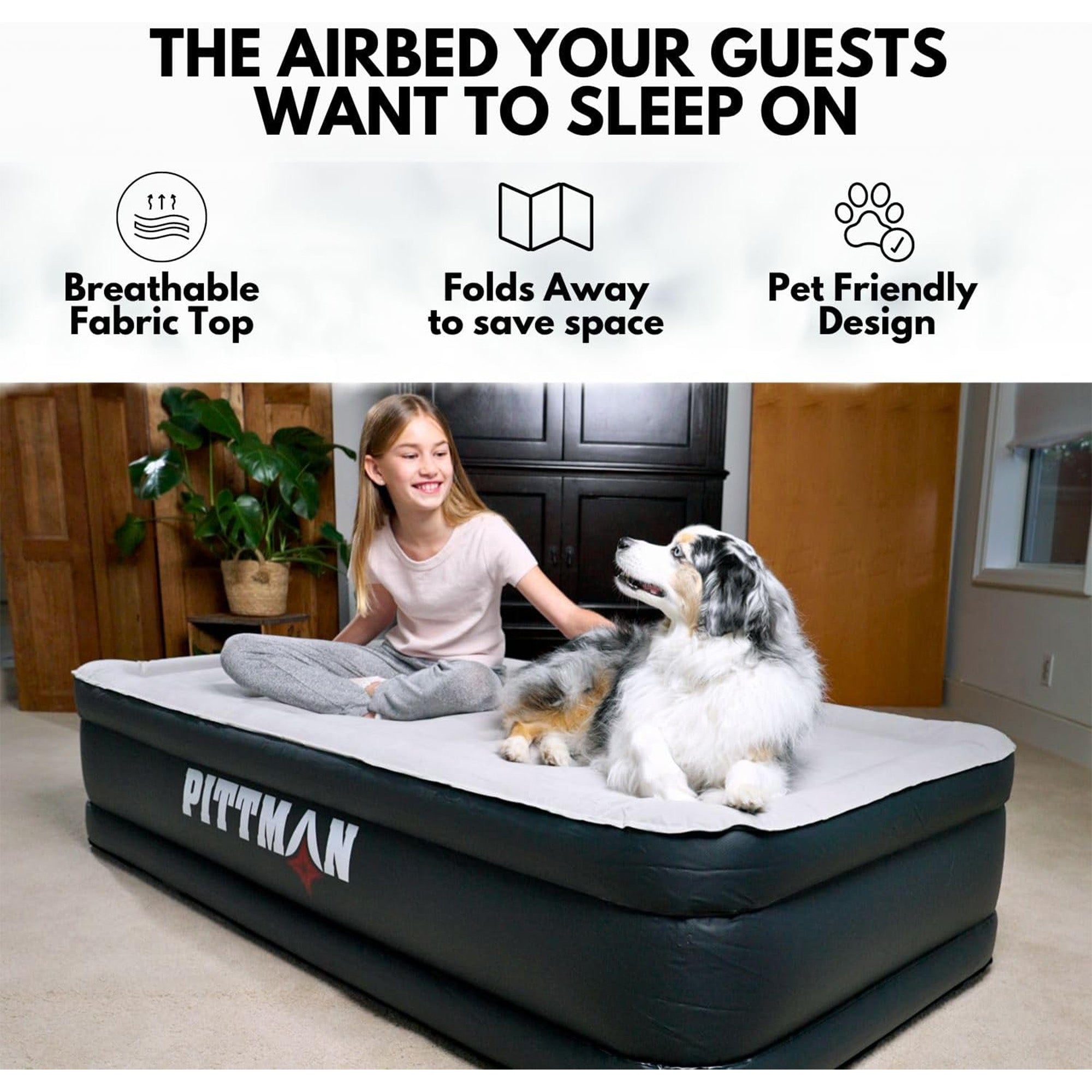 Pittman Outdoors Double High Air Mattress with Built-In Electric Pump, Twin