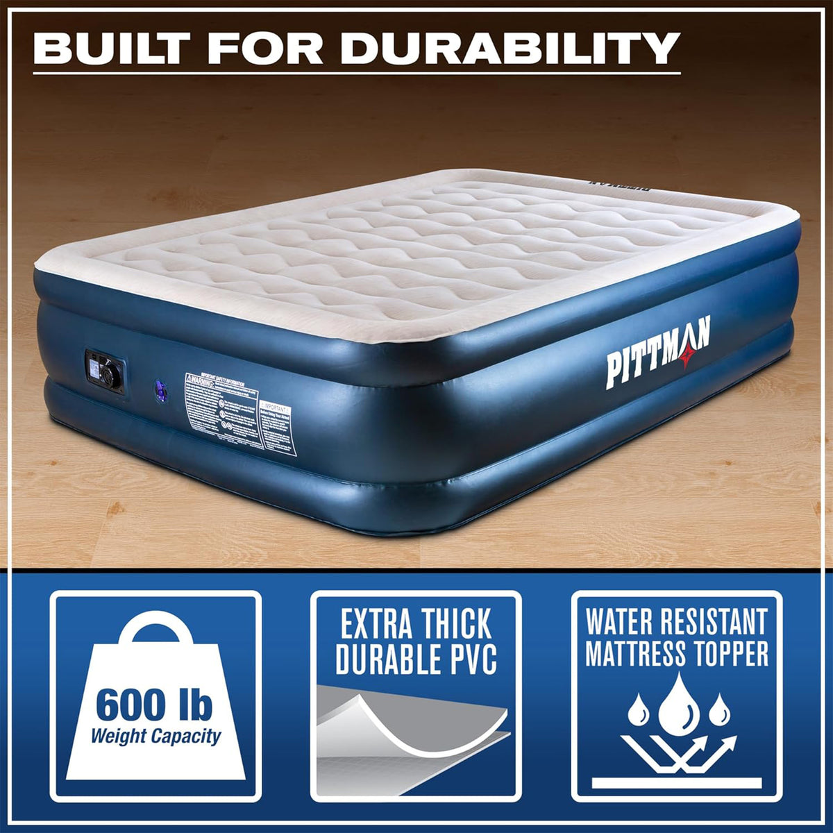 Pittman Outdoors Deluxe Double High Air Mattress, Built-InElectric Pump Open Box