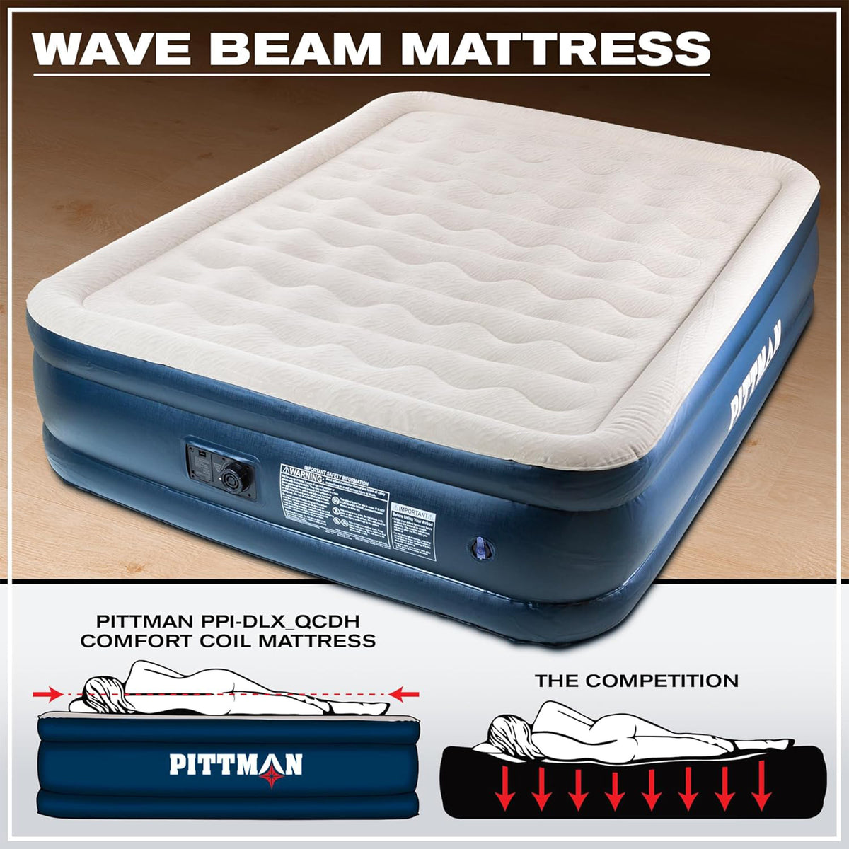 Pittman Outdoors Deluxe Double High Air Mattress, Built-InElectric Pump Open Box