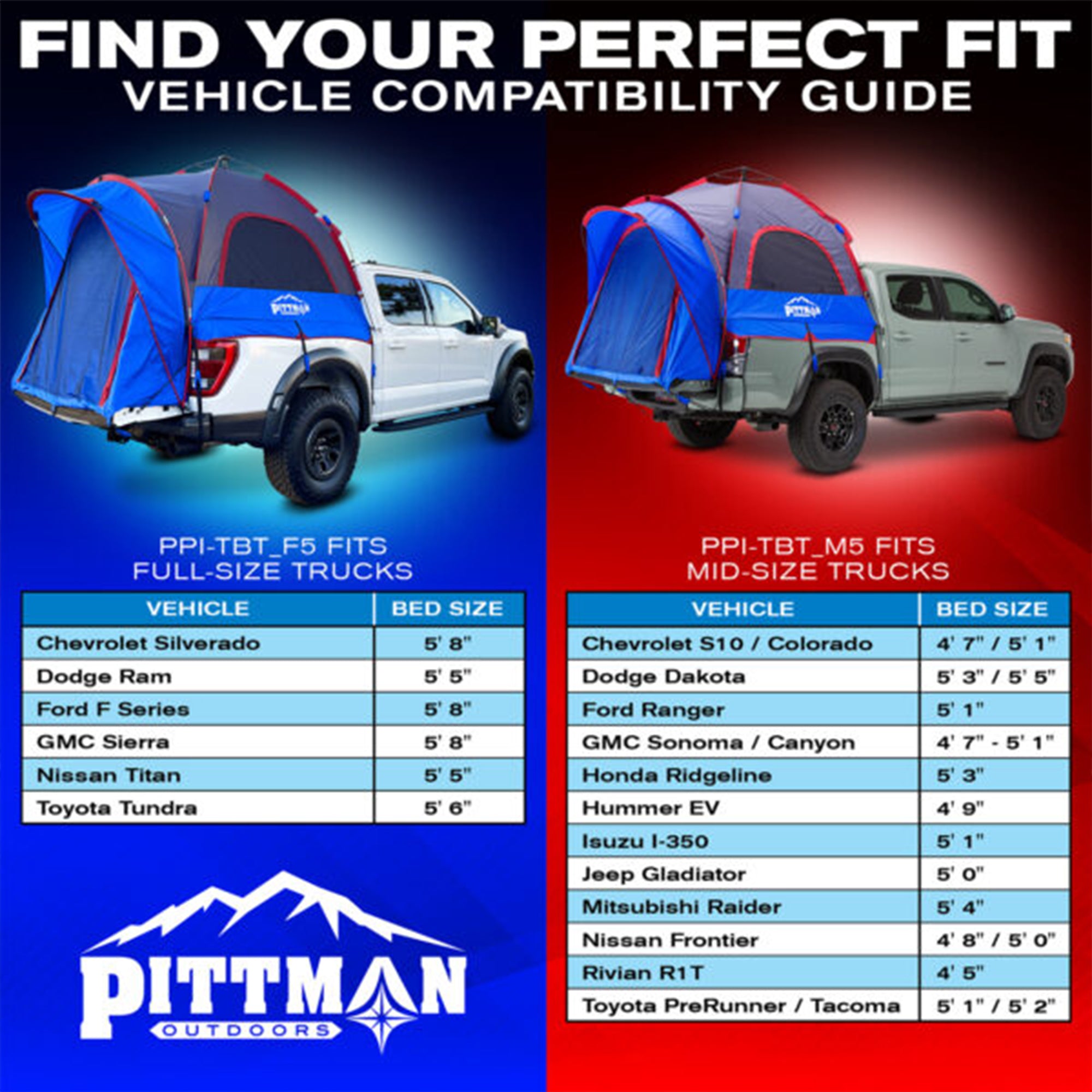 Pittman Outdoors Truck Bed Tent, Full-Size Pickup Bed Tent w/Rainfly for Camping