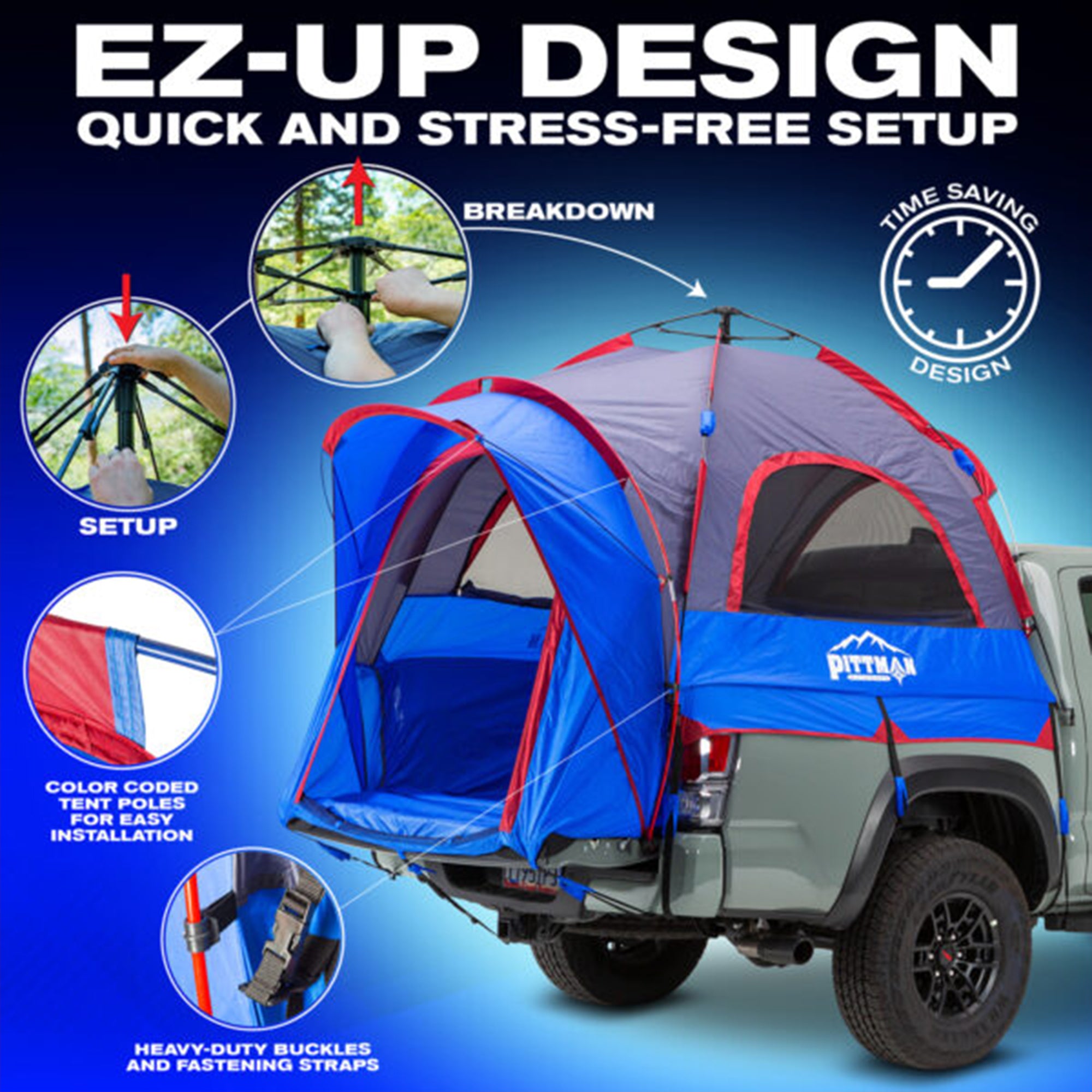 Pittman Outdoors Truck Bed Tent, Mid-Size Pickup Bed Tent w/ Rainfly for Camping - VMInnovations