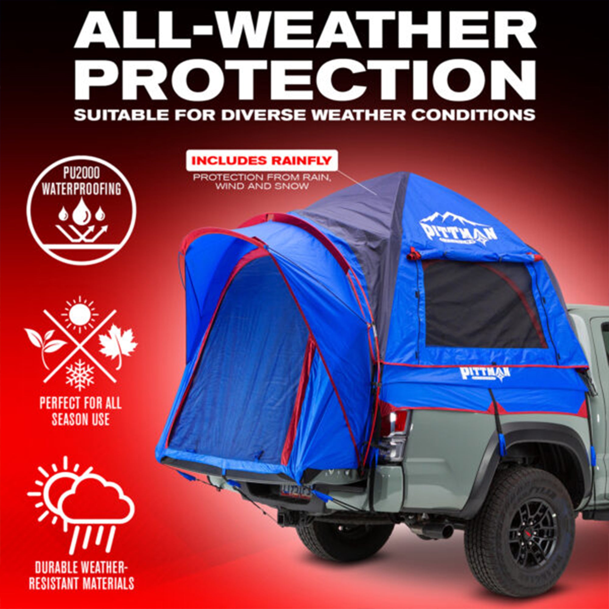 Pittman Outdoors Truck Bed Tent, Mid-Size Pickup Bed Tent w/ Rainfly for Camping - VMInnovations
