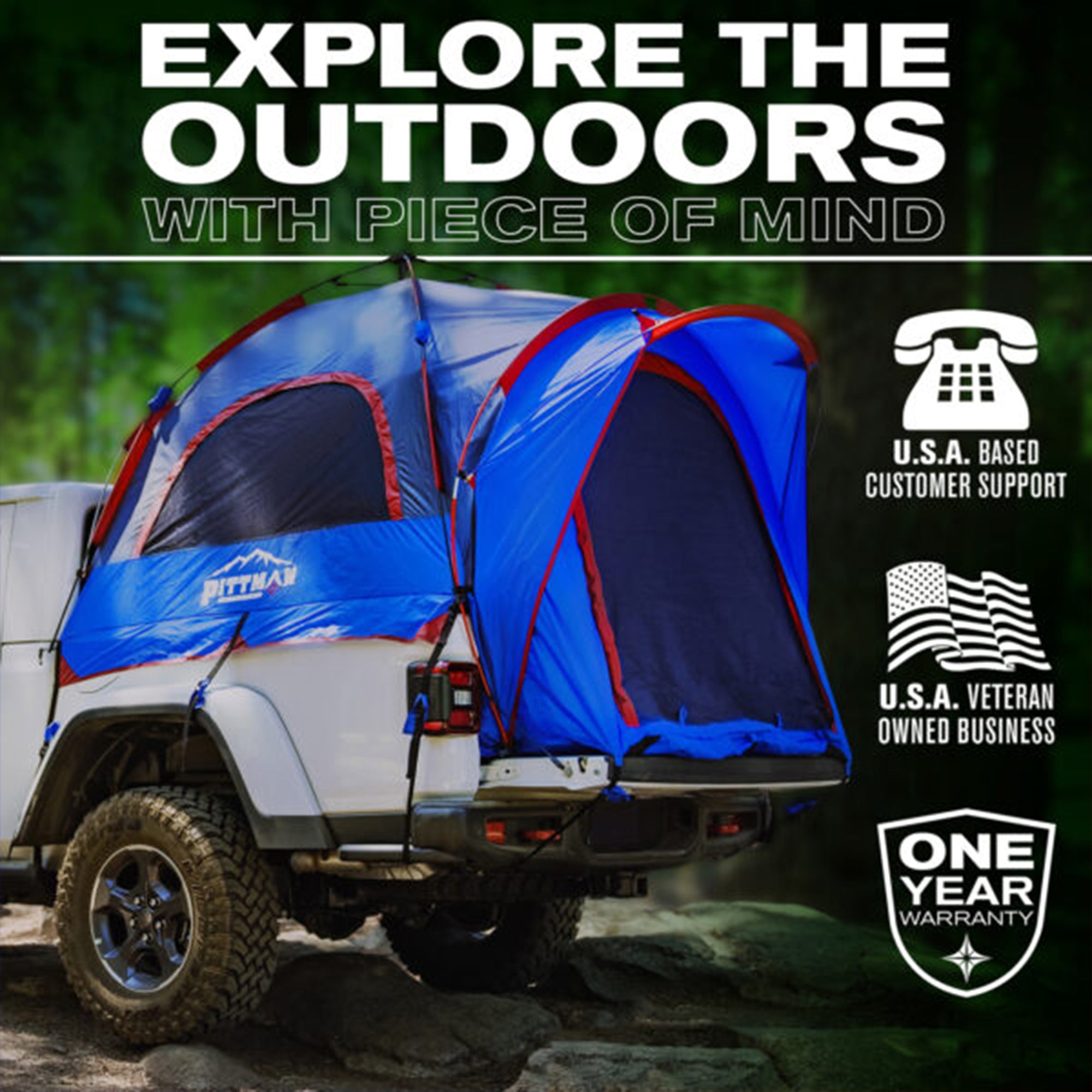 Pittman Outdoors Truck Bed Tent, Mid-Size Pickup Bed Tent w/ Rainfly for Camping - VMInnovations