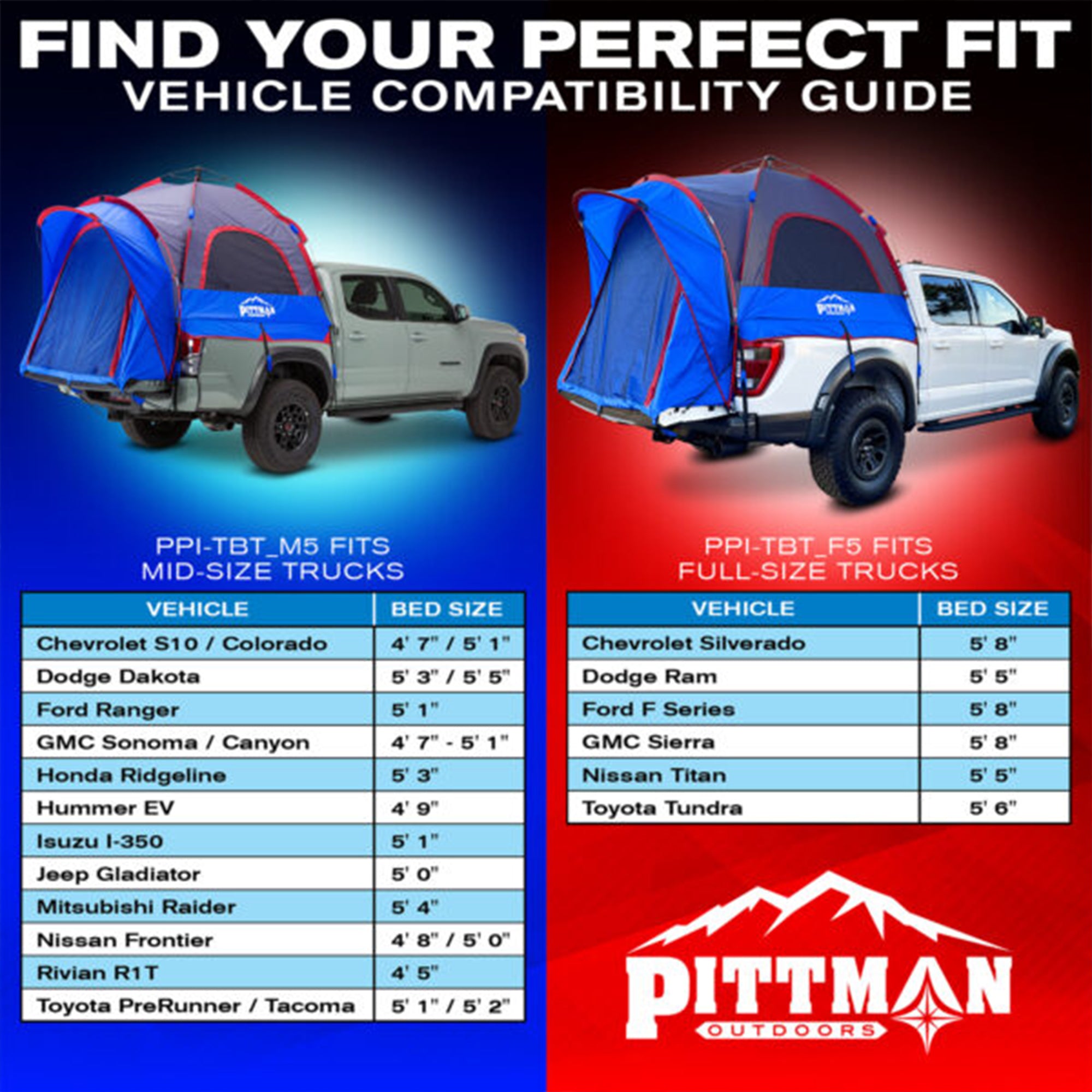 Pittman Outdoors Truck Bed Tent, Mid-Size Pickup Bed Tent w/ Rainfly for Camping - VMInnovations