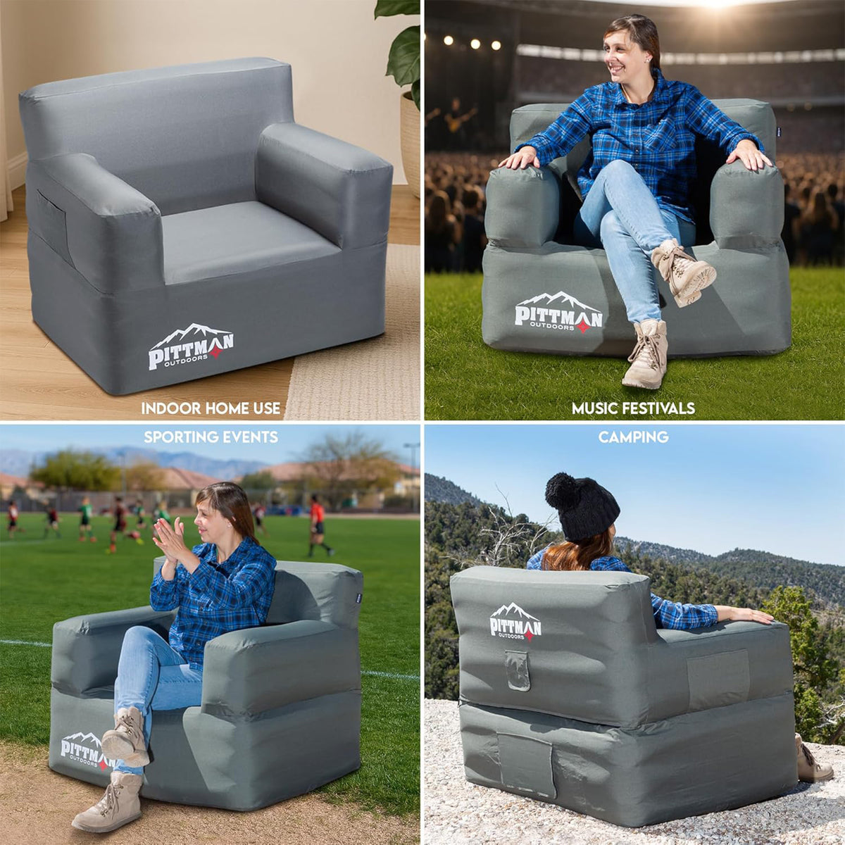 Pittman Outdoors Inflatable Chair with Built-in Pump, Portable Seat for Camping - VMInnovations