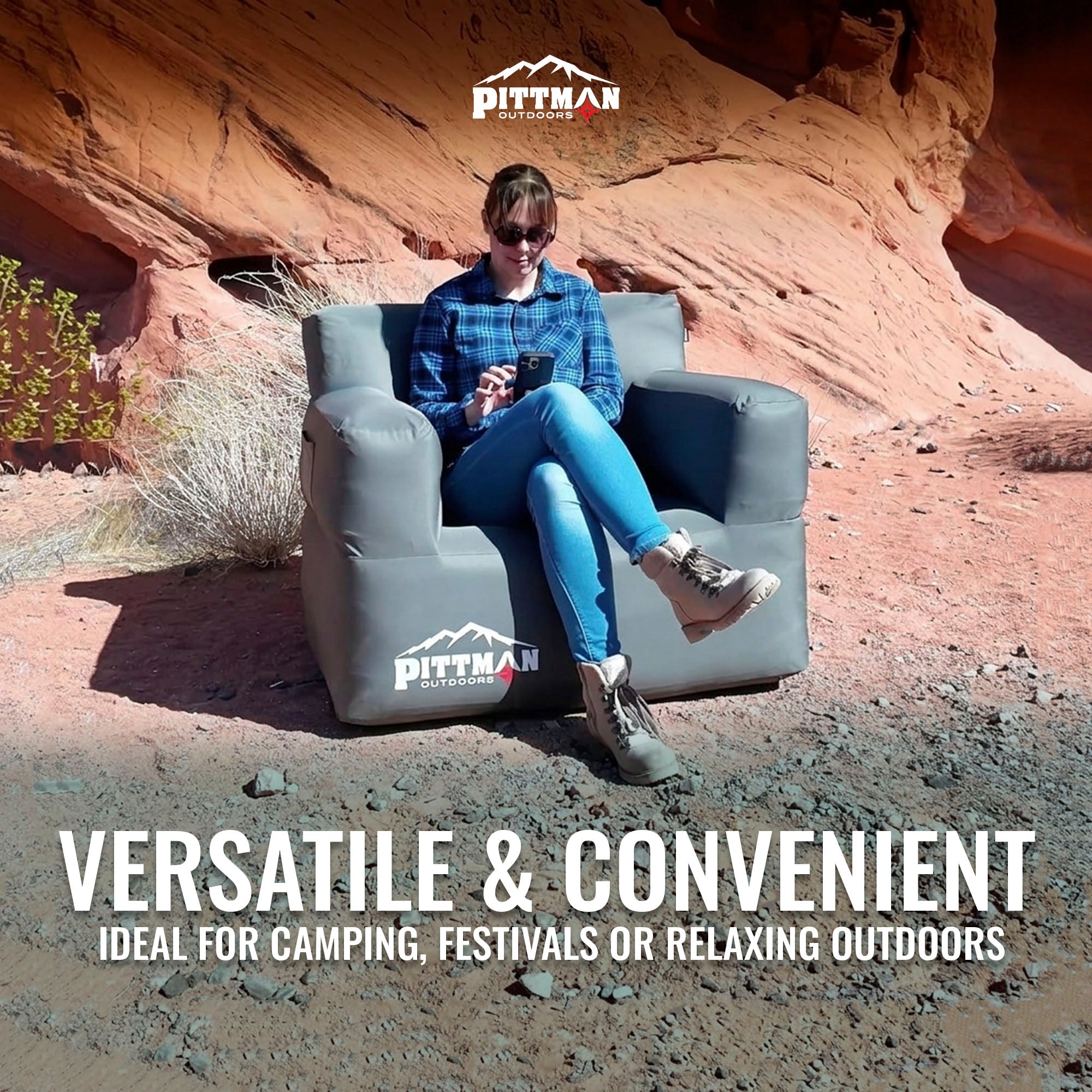 Pittman Outdoors Inflatable Chair with Built-in Pump, Portable Seat for Camping - VMInnovations