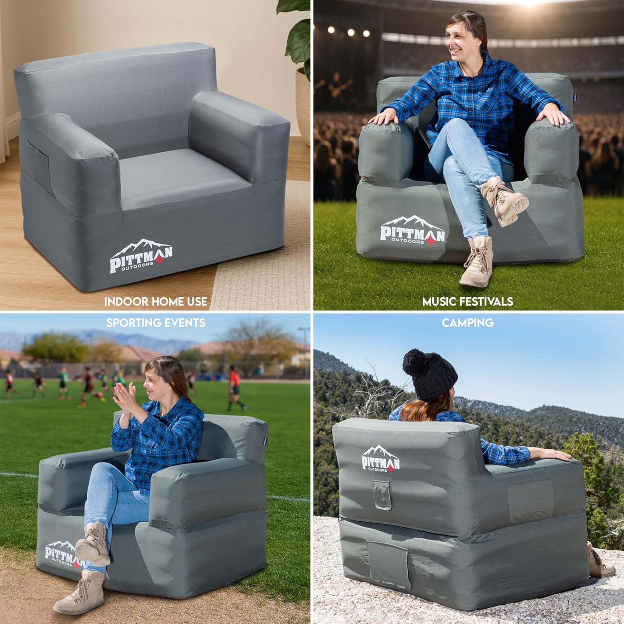 Pittman Outdoors 3 Piece Inflatable Furniture Set with Couch, Chair, and Ottoman - VMInnovations