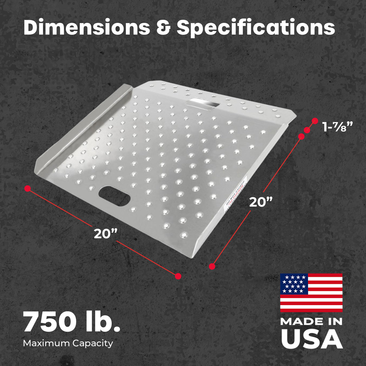 Guardian 20" x 20" Aluminum Curb Ramp, Portable and Heavy Duty, 750 Lb Capacity - VMInnovations