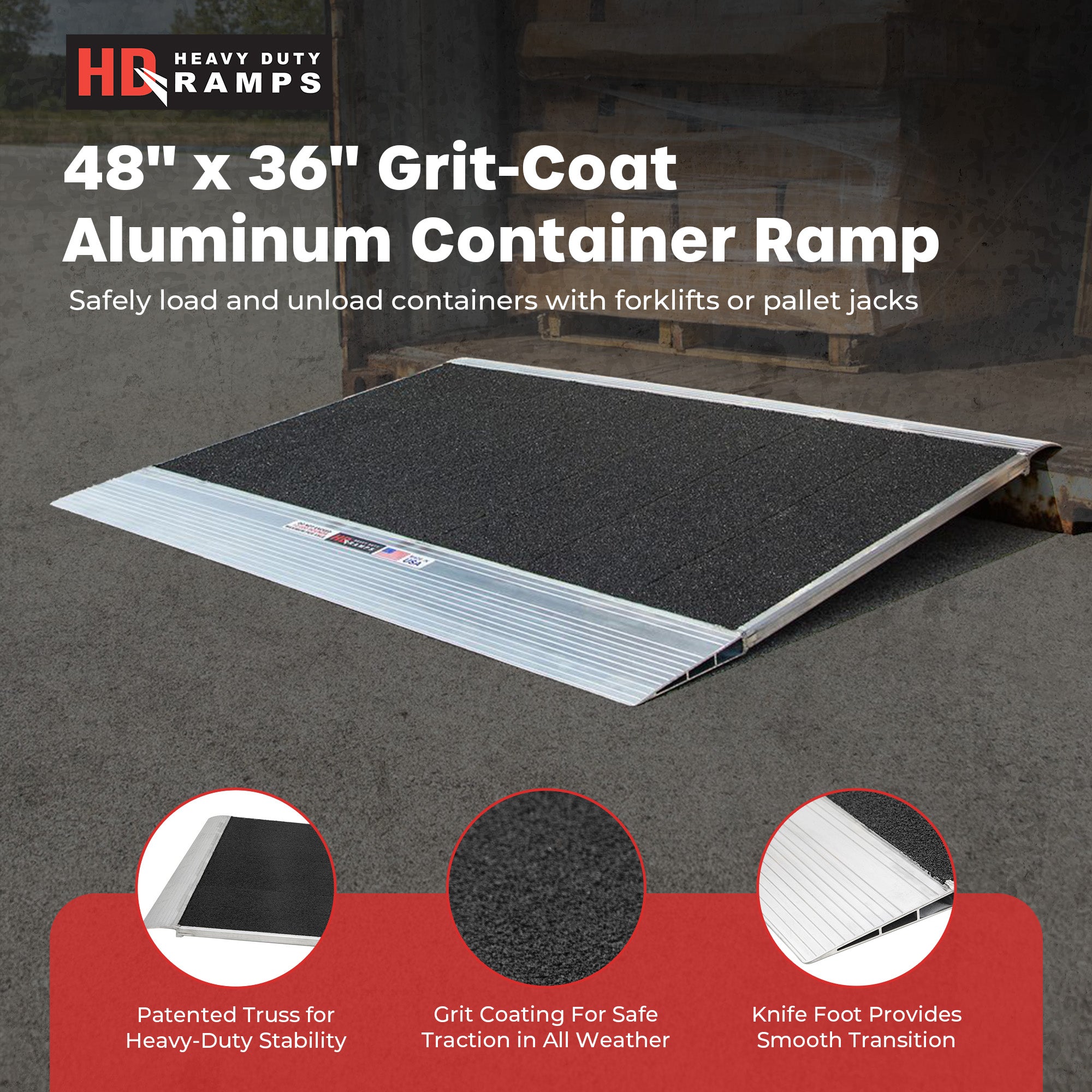 HD Ramps 48" x 36" Aluminum Container Ramp for 4.5" to 8" Lip, 8000 Lb Capacity
