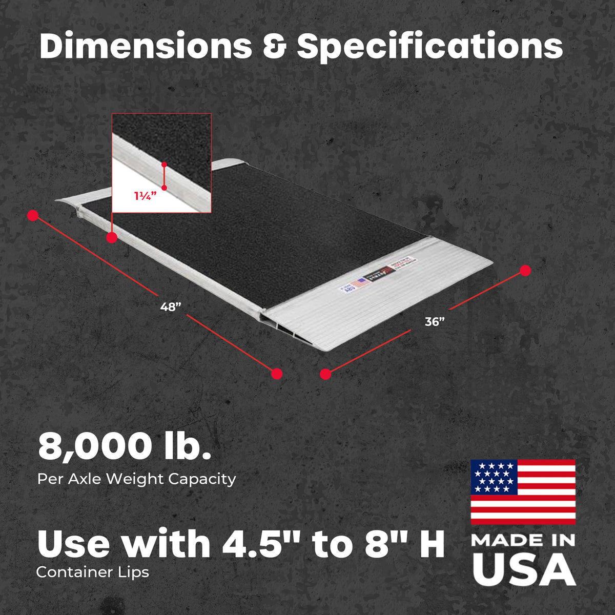 HD Ramps 48" x 36" Aluminum Container Ramp for 4.5" to 8" Lip, 8000 Lb Capacity