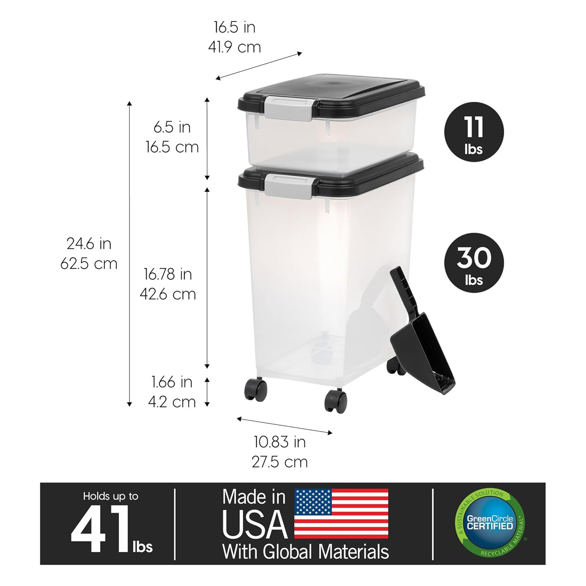 IRIS USA Dog Food Storage Container, Stackable 30lb & 11lb Airtight (Open Box) - VMInnovations