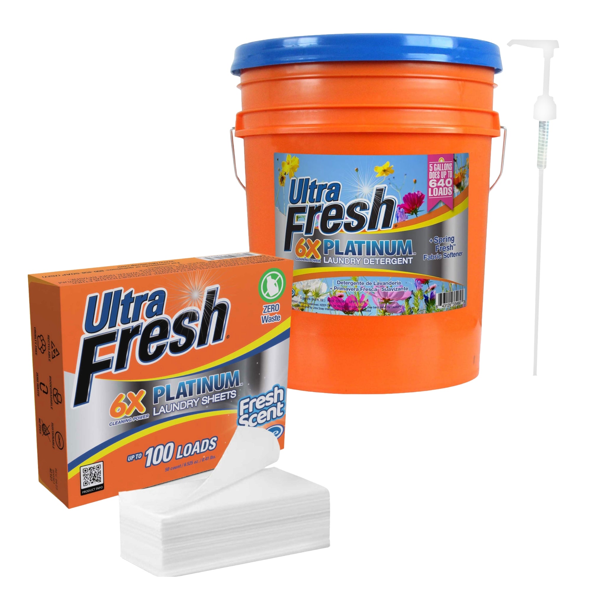 Ultra Fresh 6X Platinum 5 Gal Laundry Detergent & Platinum 6X Laundry Sheets