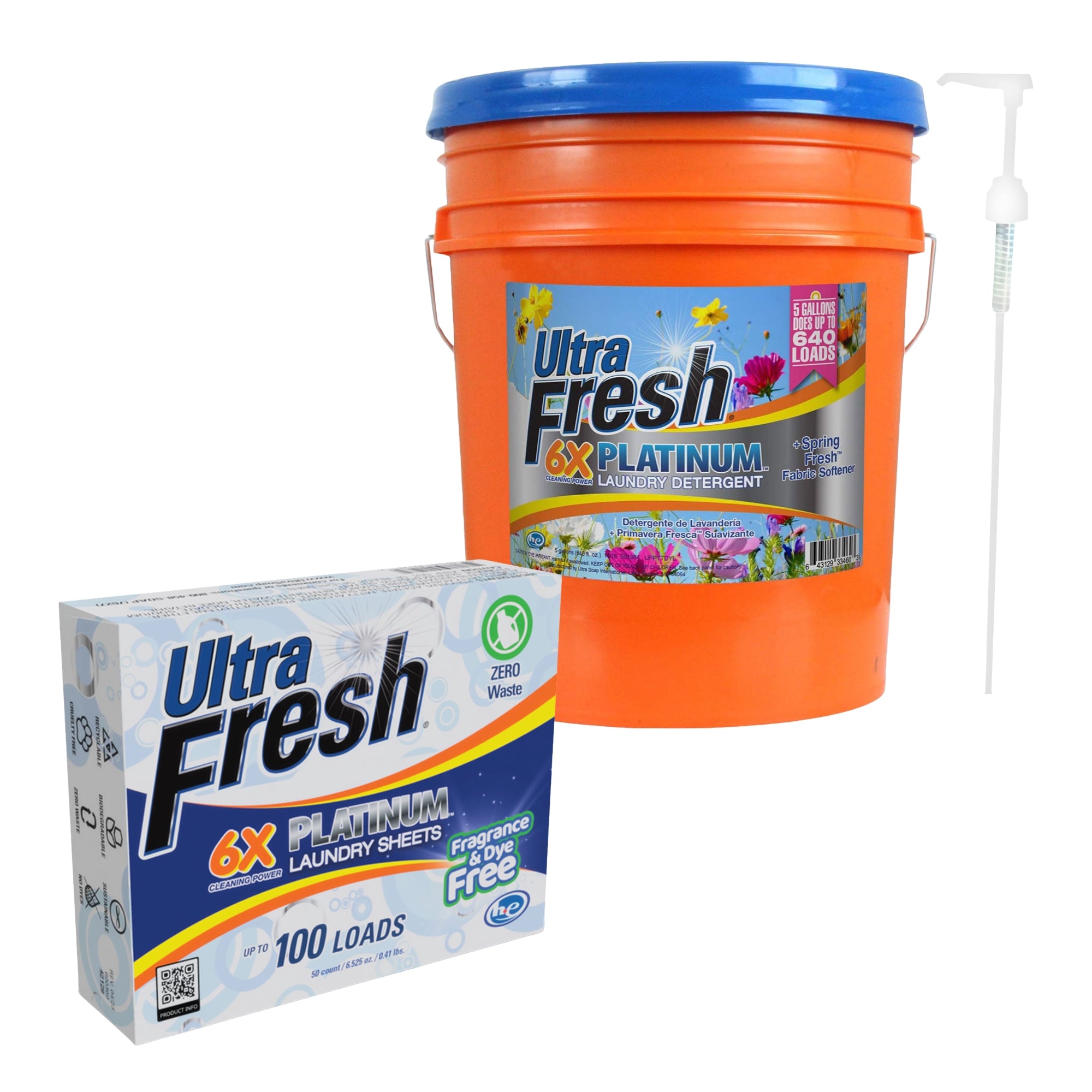 Ultra Fresh 6X Platinum 5 Gal Laundry Detergent & Platinum 6X Laundry Sheets
