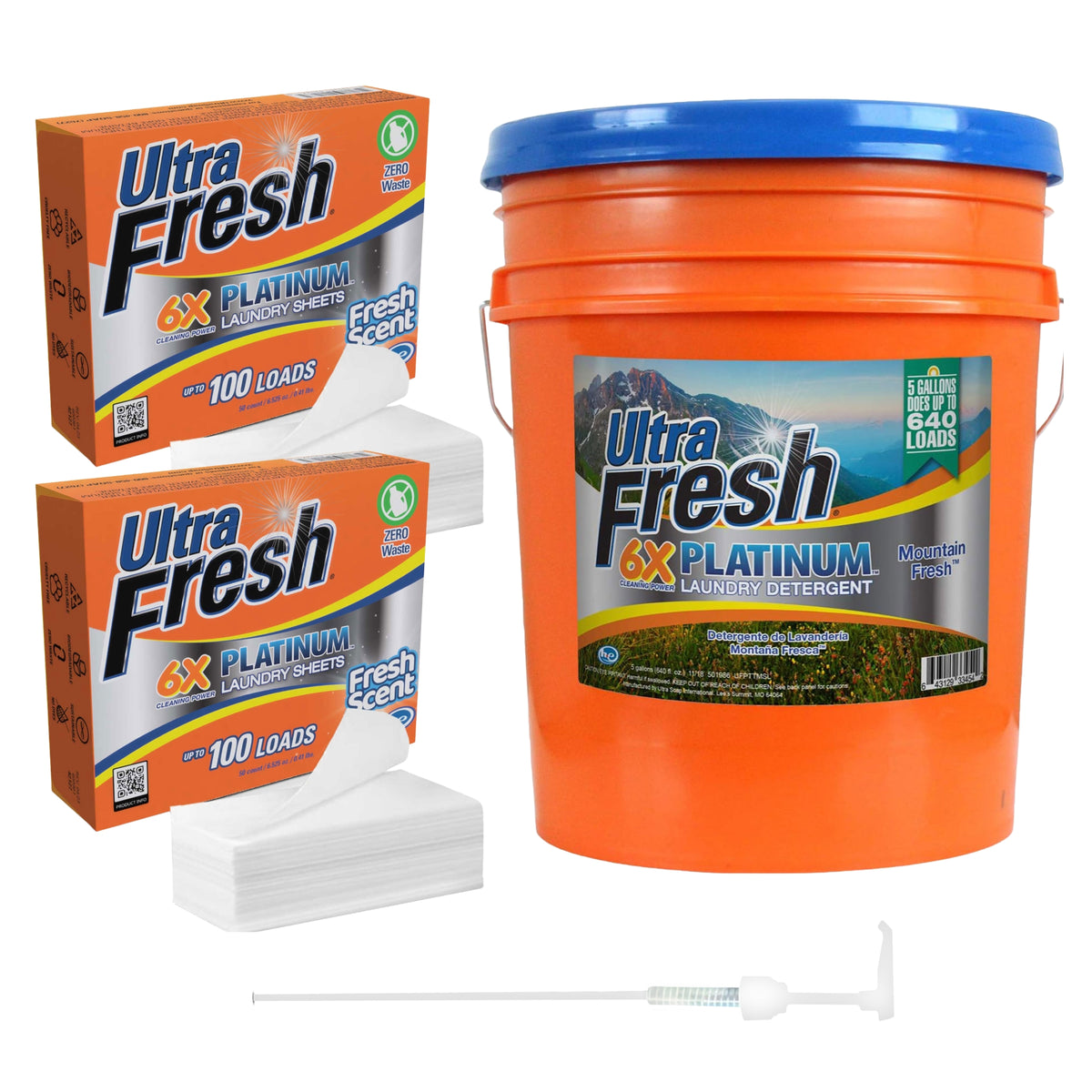 Ultra Fresh 6X Platinum Laundry Detergent & 2 Pack Platinum 6X Laundry Sheets