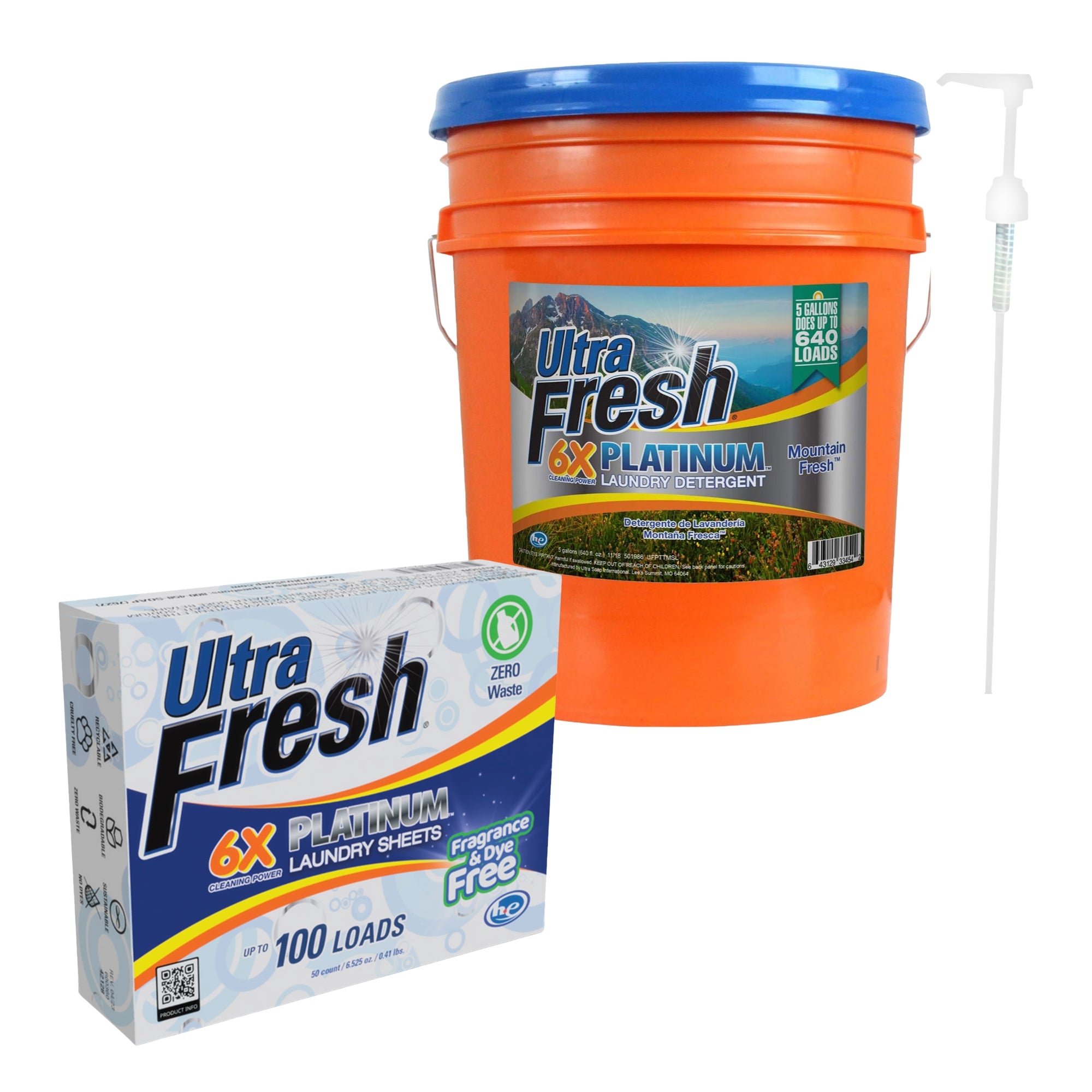 Ultra Fresh 6X Platinum 5 Gal Laundry Detergent & Platinum 6X Laundry Sheets - VMInnovations