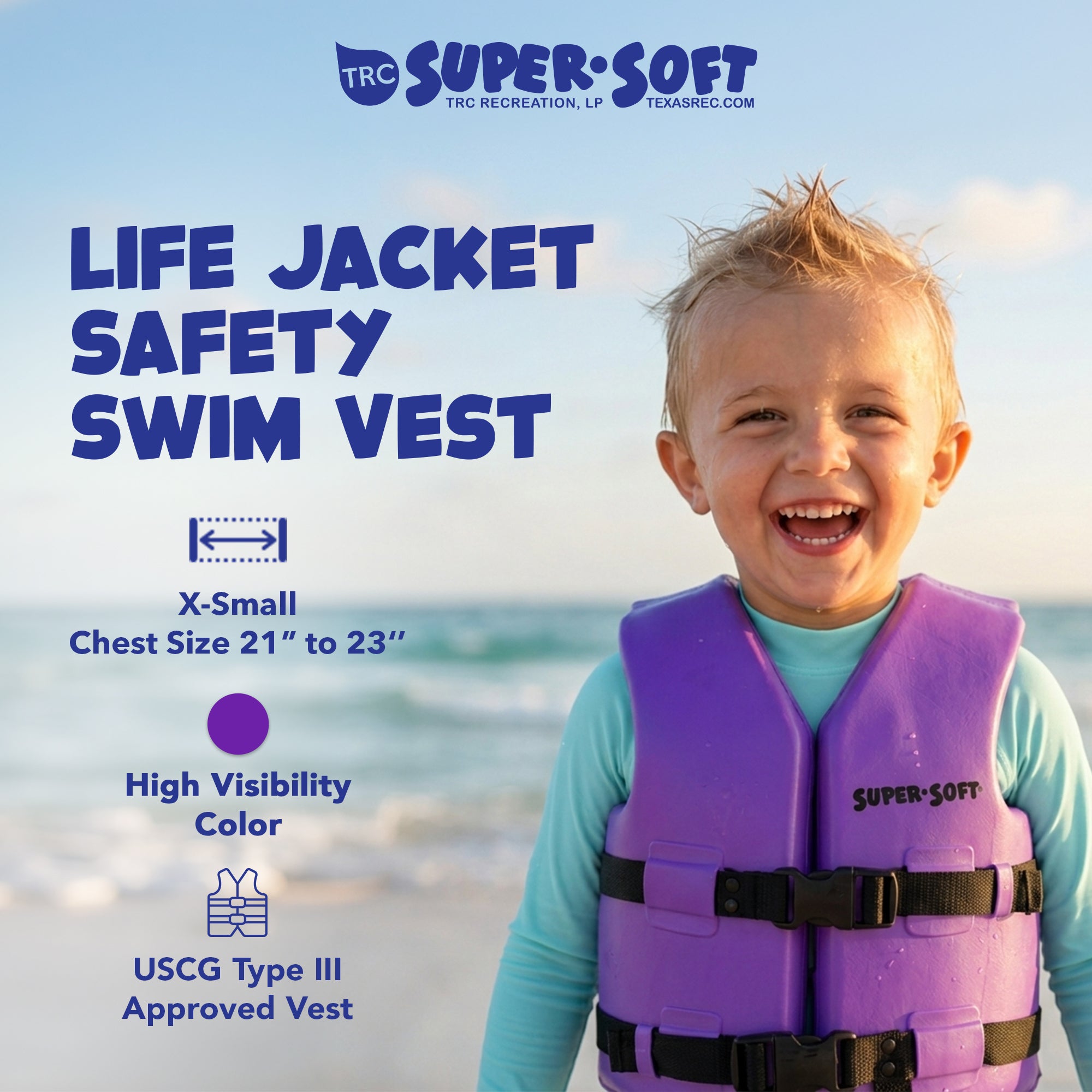 TRC Recreation Super Soft Child Life Jacket Swim Safety Vest, X Small, Purple