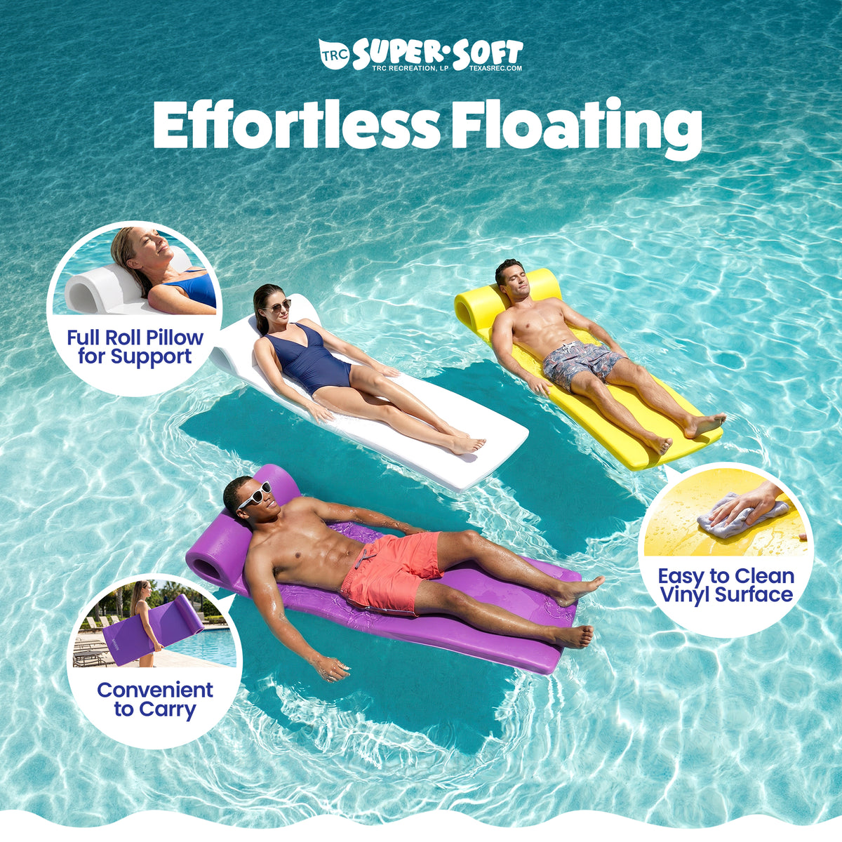 TRC Recreation Sunsation 1.75" Thick Foam Lounger Swimming Pool Float, Purple - VMInnovations