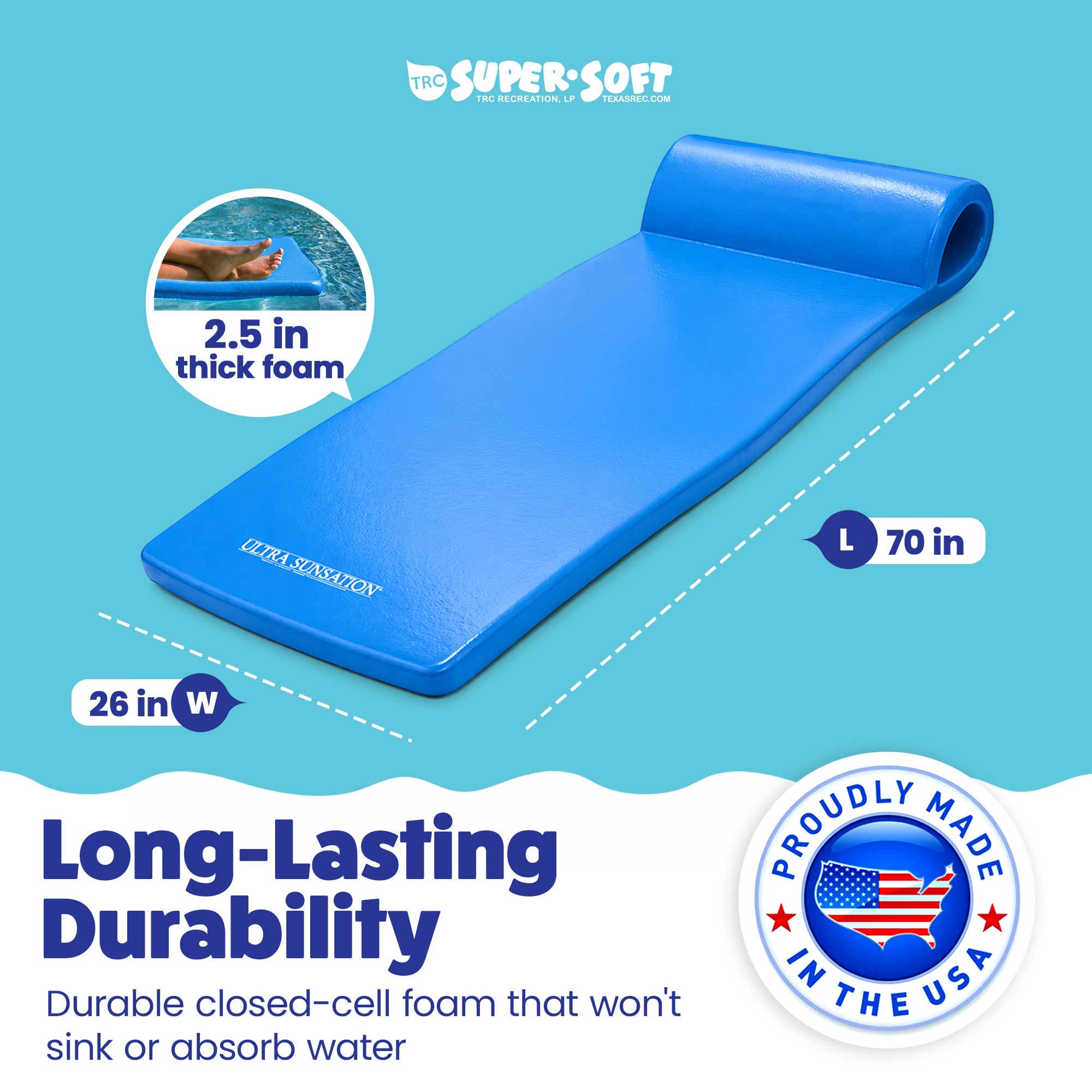 TRC Recreation Ultra Sunsation 2.5 Inch Thick Foam Pool Float Mat, (Open Box) - VMInnovations