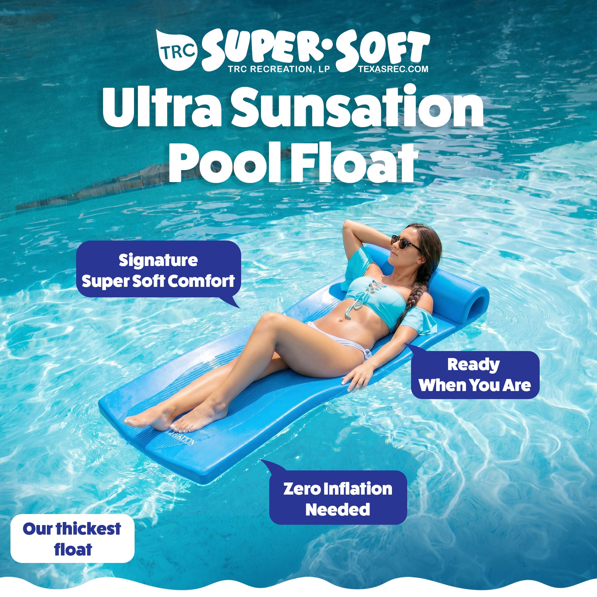 TRC Recreation Ultra Sunsation 2.5 Inch Thick Foam Pool Float Mat, (Open Box) - VMInnovations