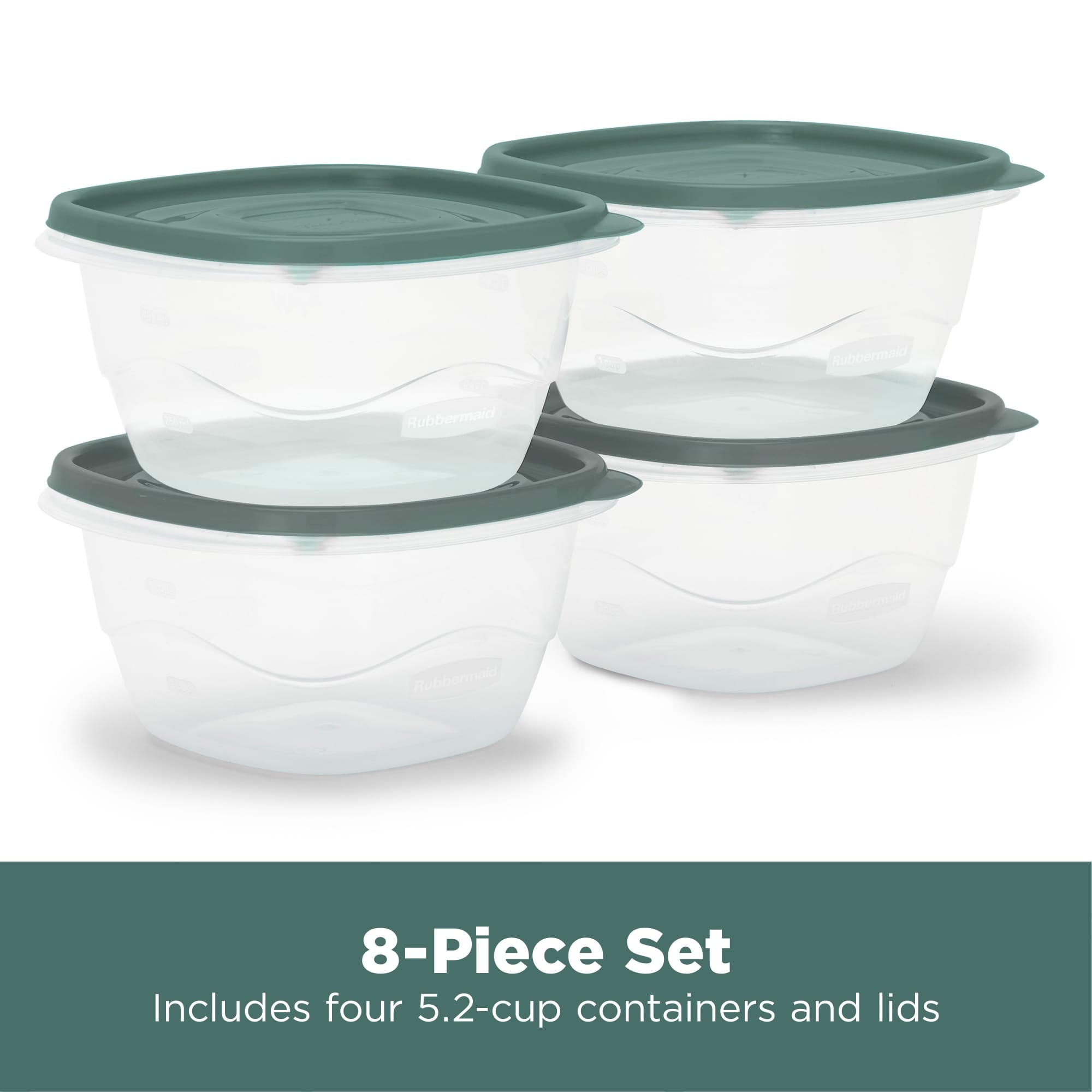 Rubbermaid Clear Food Storage Container with Lid, 5.2 Cup, Green, Pack of 4 - VMInnovations
