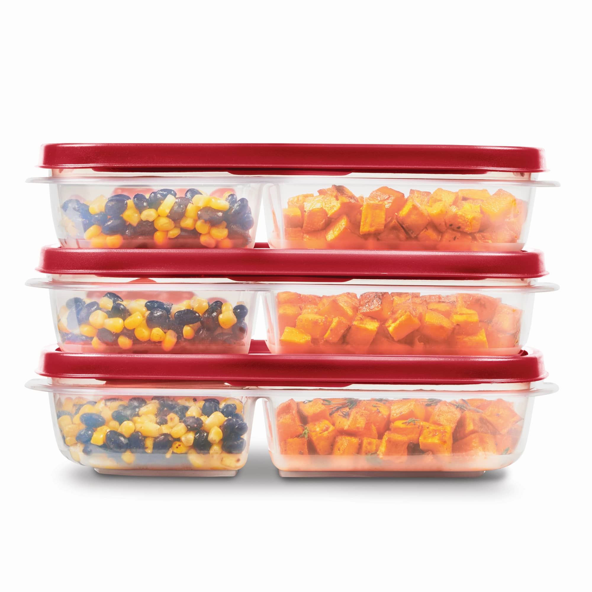 Rubbermaid Food Storage Container Set with Dividers, 5.1 Cup, Red, Pack of 3 - VMInnovations