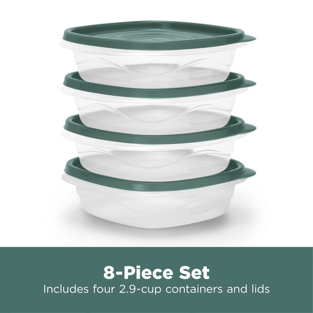 Rubbermaid 8 Pack TakeAlongs Clear Food Storage Container, Lid, 2.9 Cup, Green