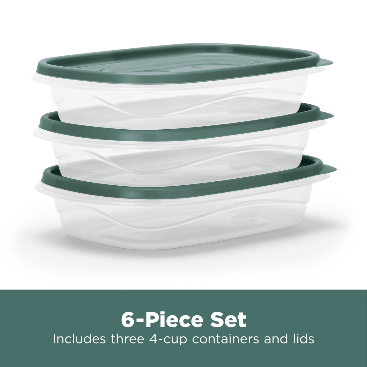 Rubbermaid 12 Pack TakeAlongs Clear Food Storage Container, Lid, 4 Cup, Green