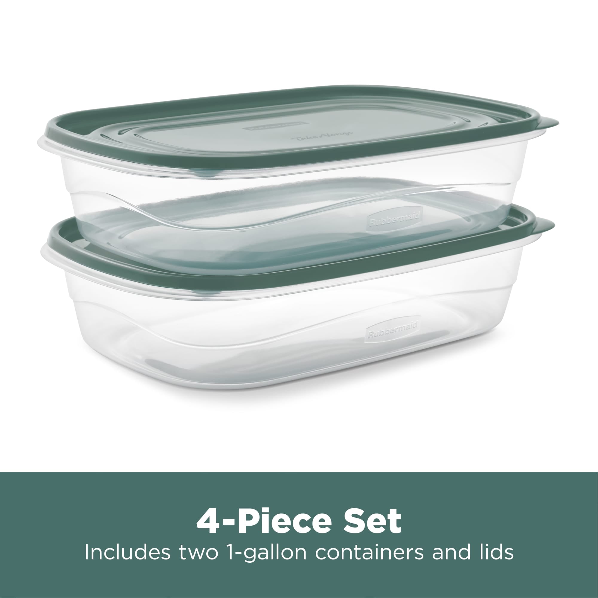 Rubbermaid Clear Food Storage Container with Lid, 1.1 Gal, Green, Pack of 2 - VMInnovations