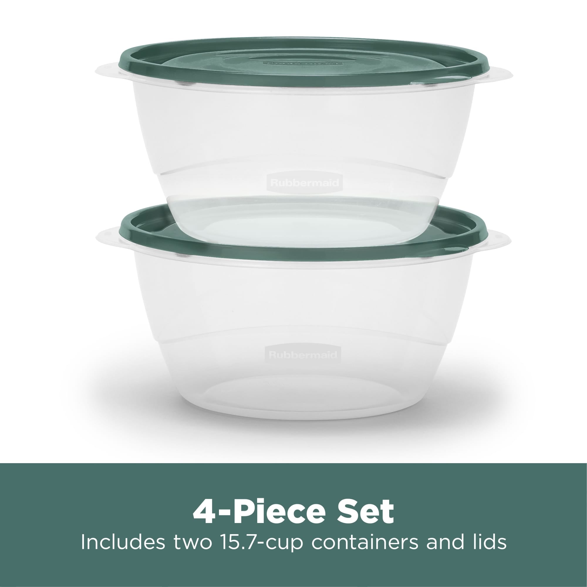 Rubbermaid Clear Food Storage Container with Lid, 15.7 Cup, Green, Pack of 2 - VMInnovations